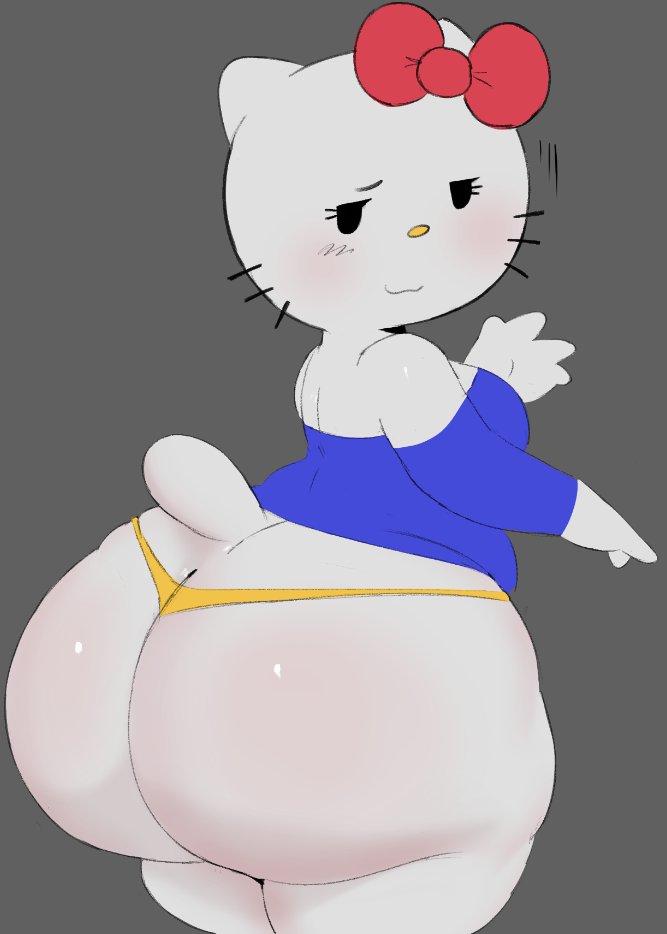 ass bigger than head, big ass, cat girl, female, furry, furry only, hello kitty, hello kitty (character), hello kitty (series), kitty white, looking back at viewer, mamasoyanini, white body