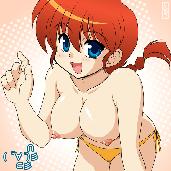 1girls breasts female female_only large_breasts nipples no_bra ranma-chan ranma_1/2 ranma_saotome red_hair shimeta_hiromitsu solo swimsuit topless