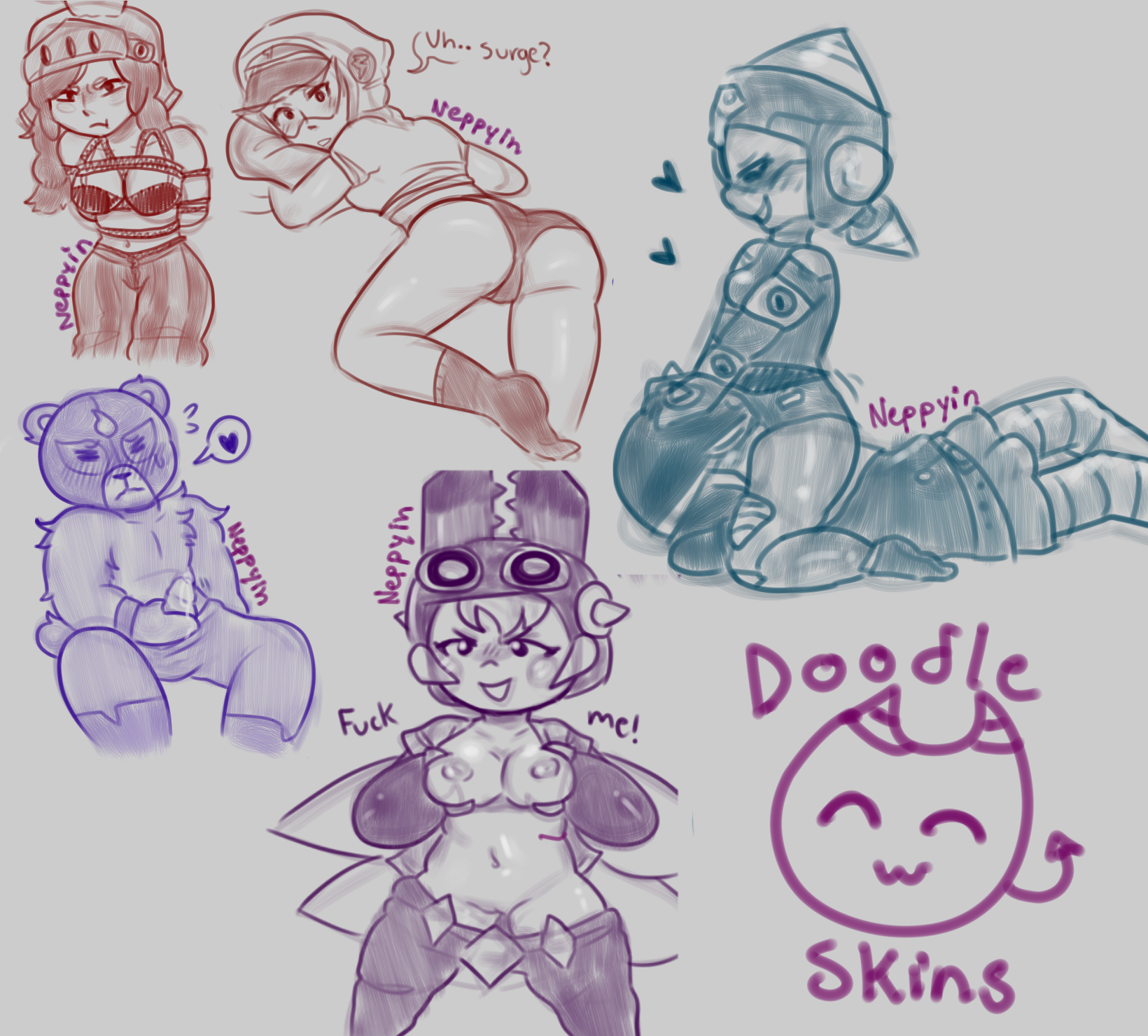 bea (brawl stars), bear, bondage, boner, brawl stars, dragon knight jessie (brawl stars), eating out, el primo (brawl stars), female, jacky (brawl stars), jessie (brawl stars), max (brawl stars), mega beetle bea (brawl stars), neppyin, rope bondage, solo, streetwear max, tied up, ultra driller jacky (brawl stars), uncolored