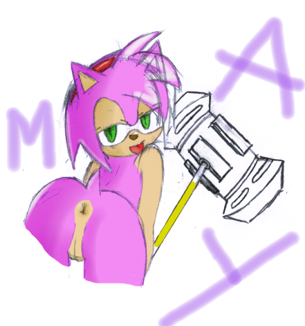 amy_rose ass beige_skin bent_over color dat_ass female female_only fur furry half-closed_eyes hedgehog magenta_fur piko-piko_hammer piko_piko_hammer skin solo sonic_(series) tongue_out