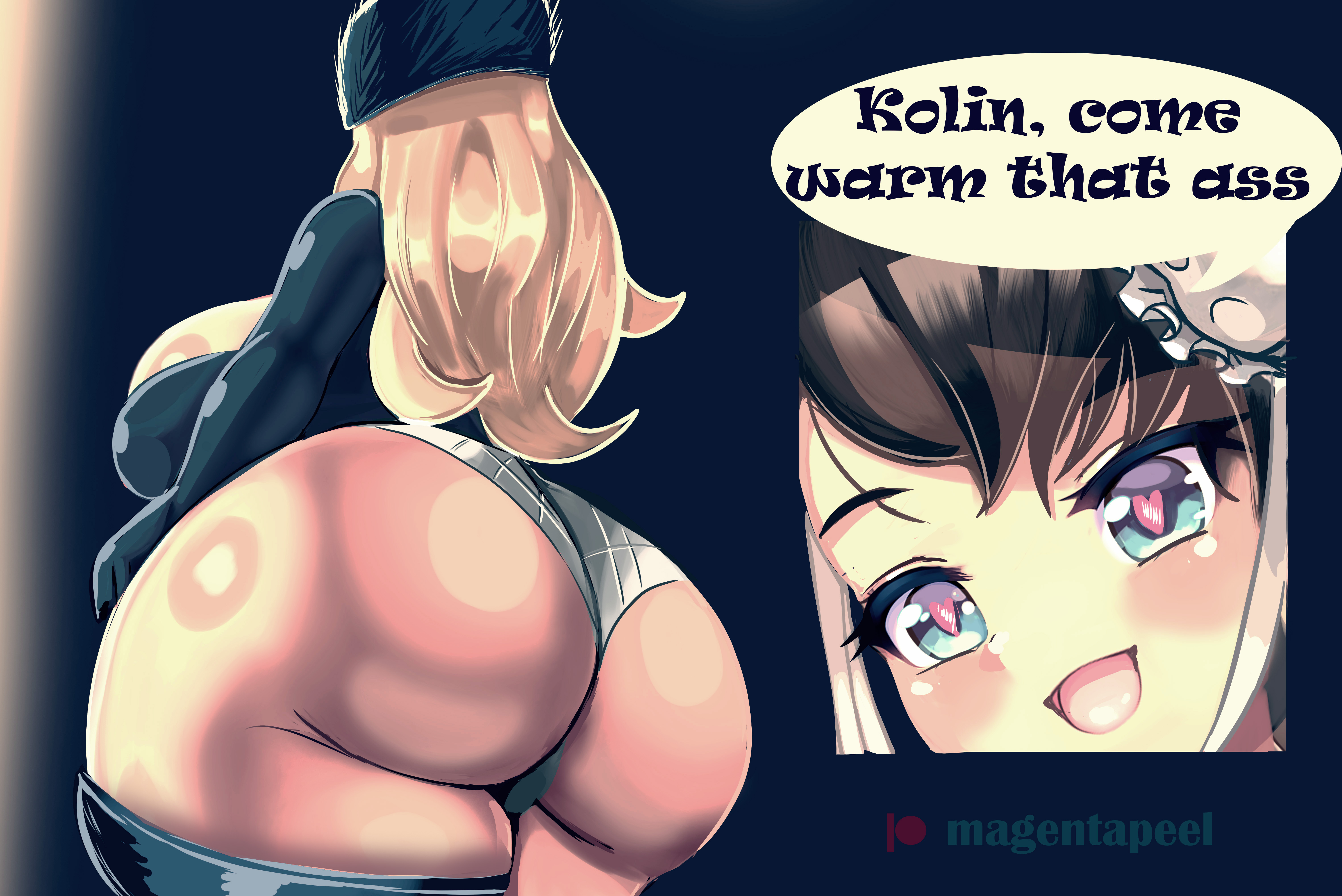 2girls, alternate ass size, alternate breast size, ass, big ass, big breasts, blonde hair, blue eyes, breasts, capcom, chubby, chubby female, chun-li, drawing, english, english text, fanart, female, female only, heart-shaped pupils, huge ass, huge breasts, kolin (street fighter), large ass, large breasts, lingerie, magentapeel, milf, muscles, muscular, muscular female, panties, plump, street fighter, street fighter v, text, venus body
