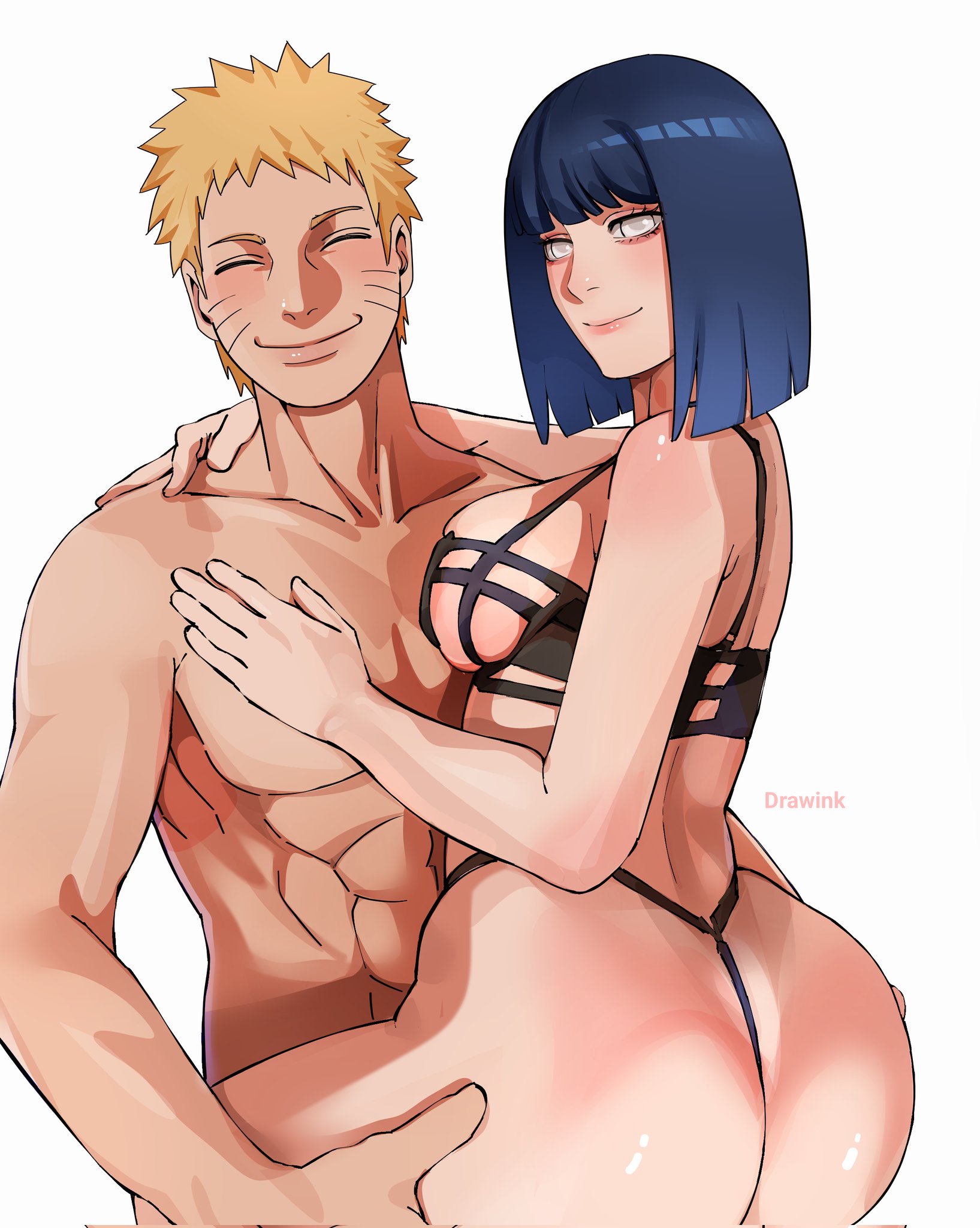 1boy, 1girls, boruto: naruto next generations, canon couple, carrying, couple, drawink, female, husband and wife, hyuuga hinata, male, naruto, naruto (series), smile, straddling, uzumaki hinata, uzumaki naruto