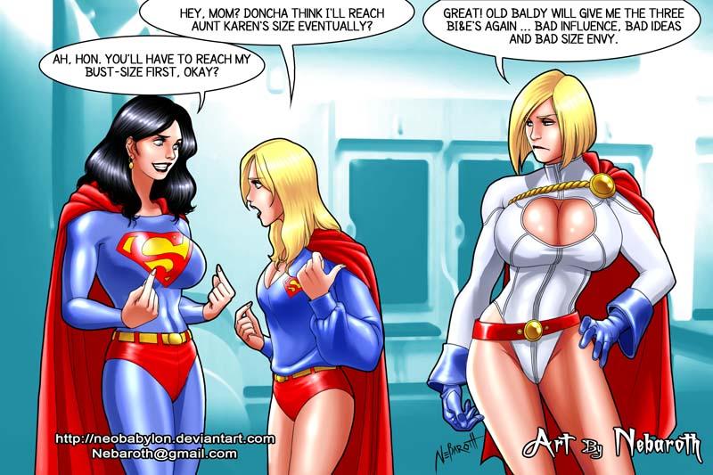 3girls alien alien_girl artist_name artist_signature big_breasts black_hair blonde_hair breast_envy breasts busty cape clara_kent cleavage cleavage_cutout costume dc dc_comics english_text female female_focus female_only hero heroine hourglass_figure huge_breasts jsa justice_league justice_society justice_society_of_america kara_danvers kara_zor-el kara_zor-l karen_starr large_breasts light-skinned_female light_skin long_hair looking_at_another mature mature_female mature_woman nebaroth older_female power_girl short_hair small_breasts supergirl superheroine superman_(series) superwoman text voluptuous watermark younger_female