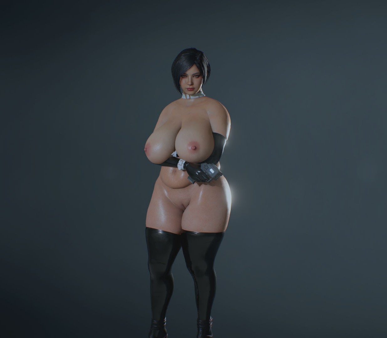 ada wong, bbw, big ass, breasts, capcom, chubby, chubby female, completely nude female, curvy, drainbread, female, huge breasts, mod, nude, nude female, resident evil, resident evil 2, thick thighs