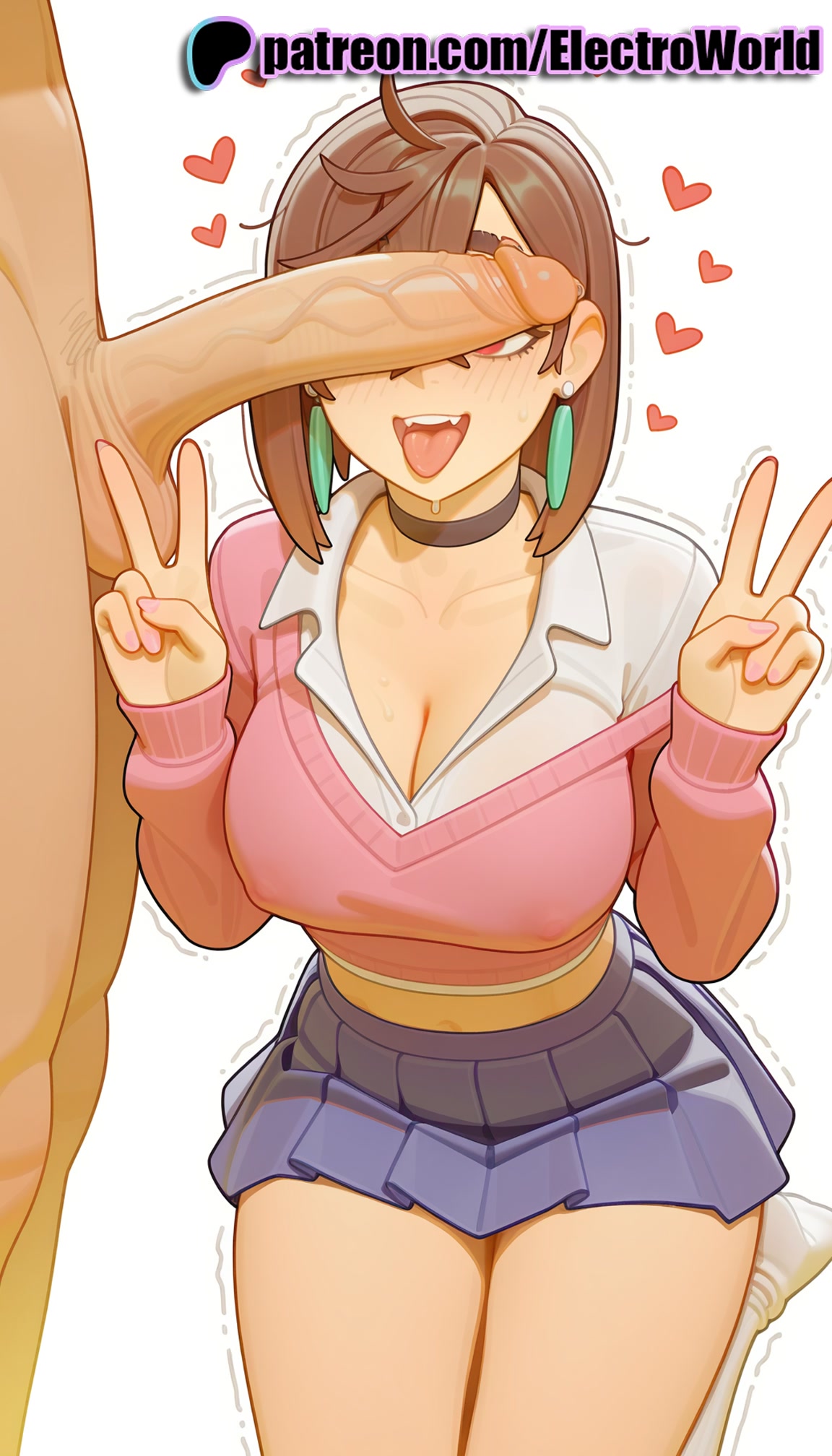 1boy, 1girls, 2025, ai generated, artist name, ayase momo, black choker, breasts, bust, chest, choker, cleavage, clothed female nude male, cum, dandadan, double v, earrings, electroworld, female, heart, hi res, high quality, high resolution, highres, jewelry, male, motion lines, nail polish, nude, open mouth, patreon, patreon username, penis, skirt, solo focus, stable diffusion, straight, stud earrings, transparent background, trembling, twitching penis, v, w, watermark