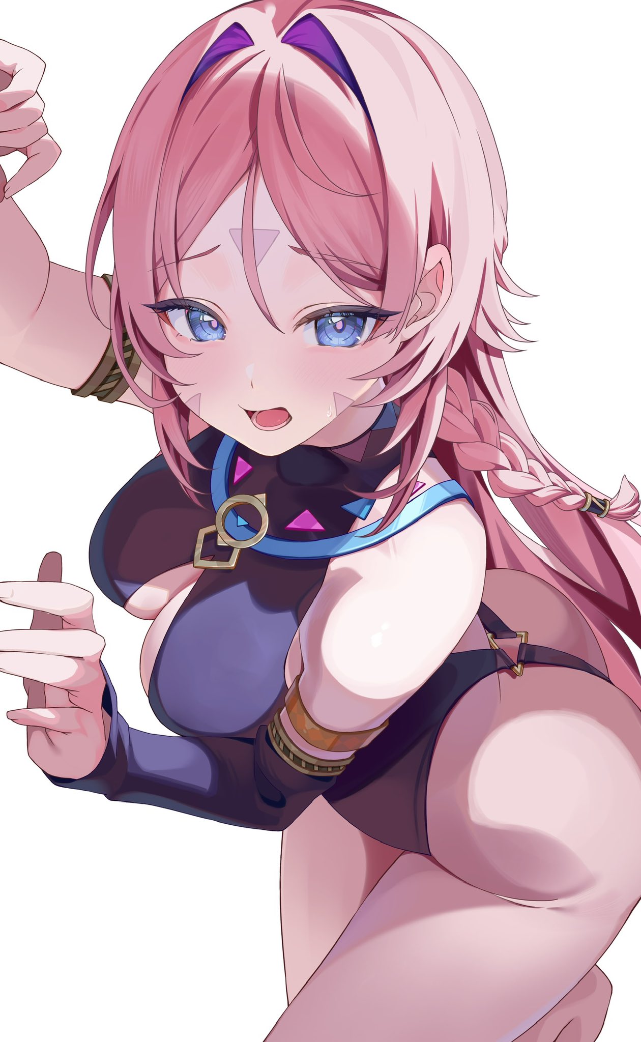 1girls, black leotard, blue eyes, citlali (genshin impact), female, genshin impact, hoyoverse, leotard, long hair, mihoyo, pink hair, sasunopi
