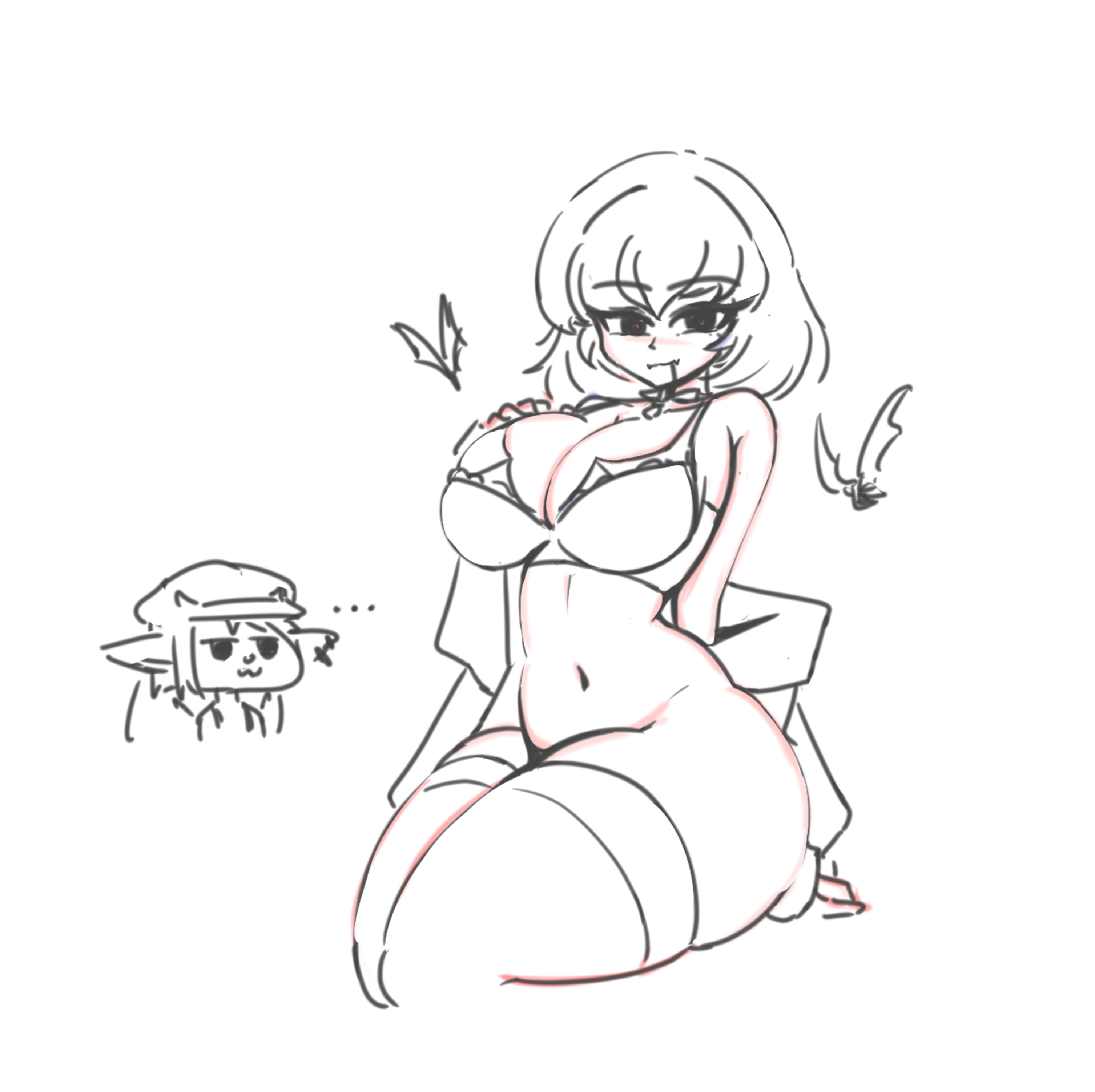 :3, ..., 1girls, 2025, ass, bats, big ass, big breasts, breasts, deadlock, female, gargoyle, hand on breast, hi res, hips, ivy (deadlock), just yoki, lingerie, mina (deadlock), mina ha, short hair, sitting, sketch, thick thighs, thighhighs, thighs, vampire, vampire girl, wide hips