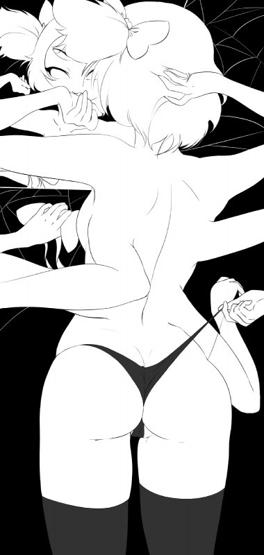 1girls, ass, breasts, female, haaru, low quality, mirror, muffet, panties, tagme, topless, undertale