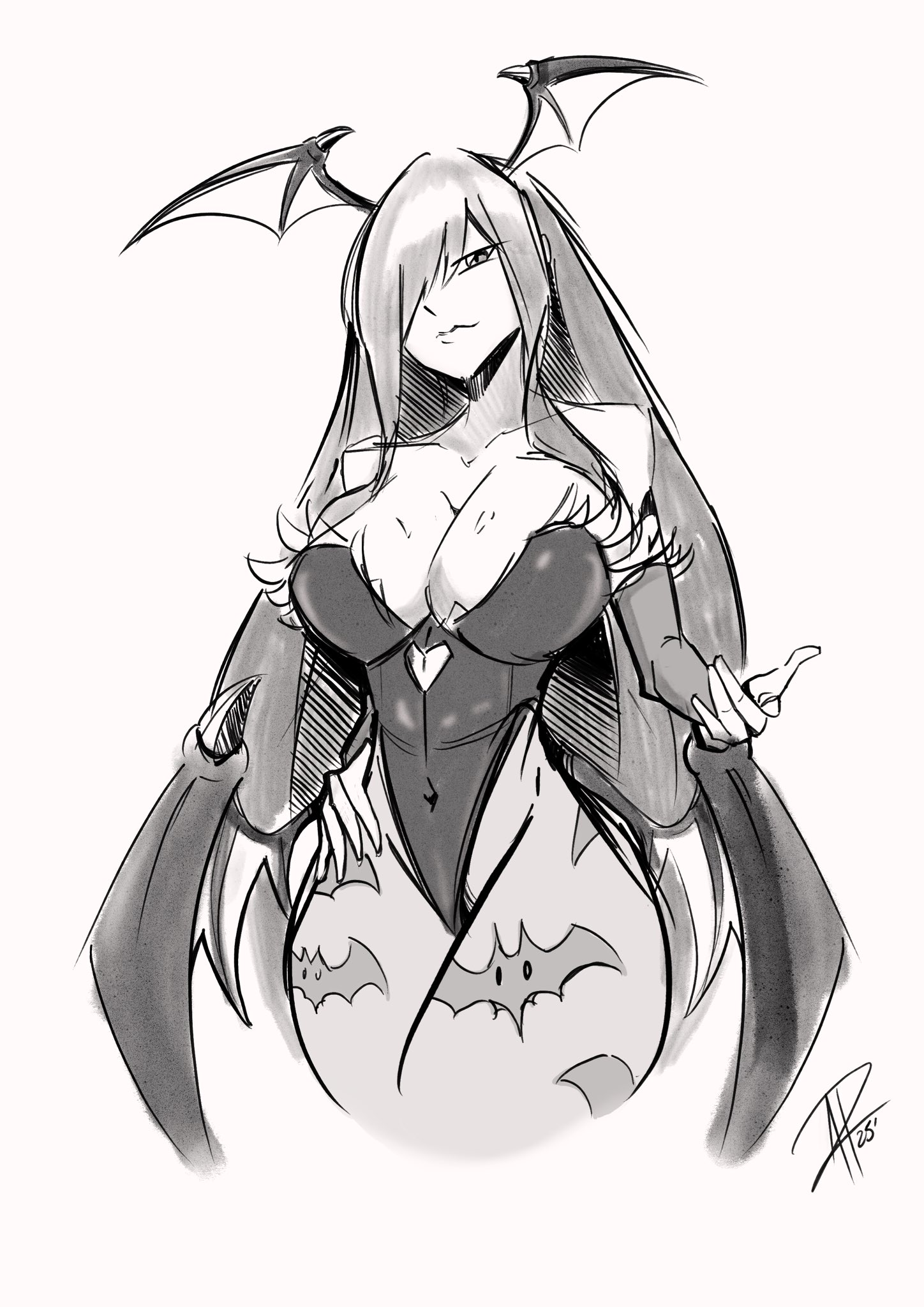 1girls, adempskie, big breasts, breasts, cosplay, darkstalkers, erza scarlet, fairy tail, female, female only, head wings, huge breasts, large breasts, long hair, morrigan aensland (cosplay), wings, wings on head