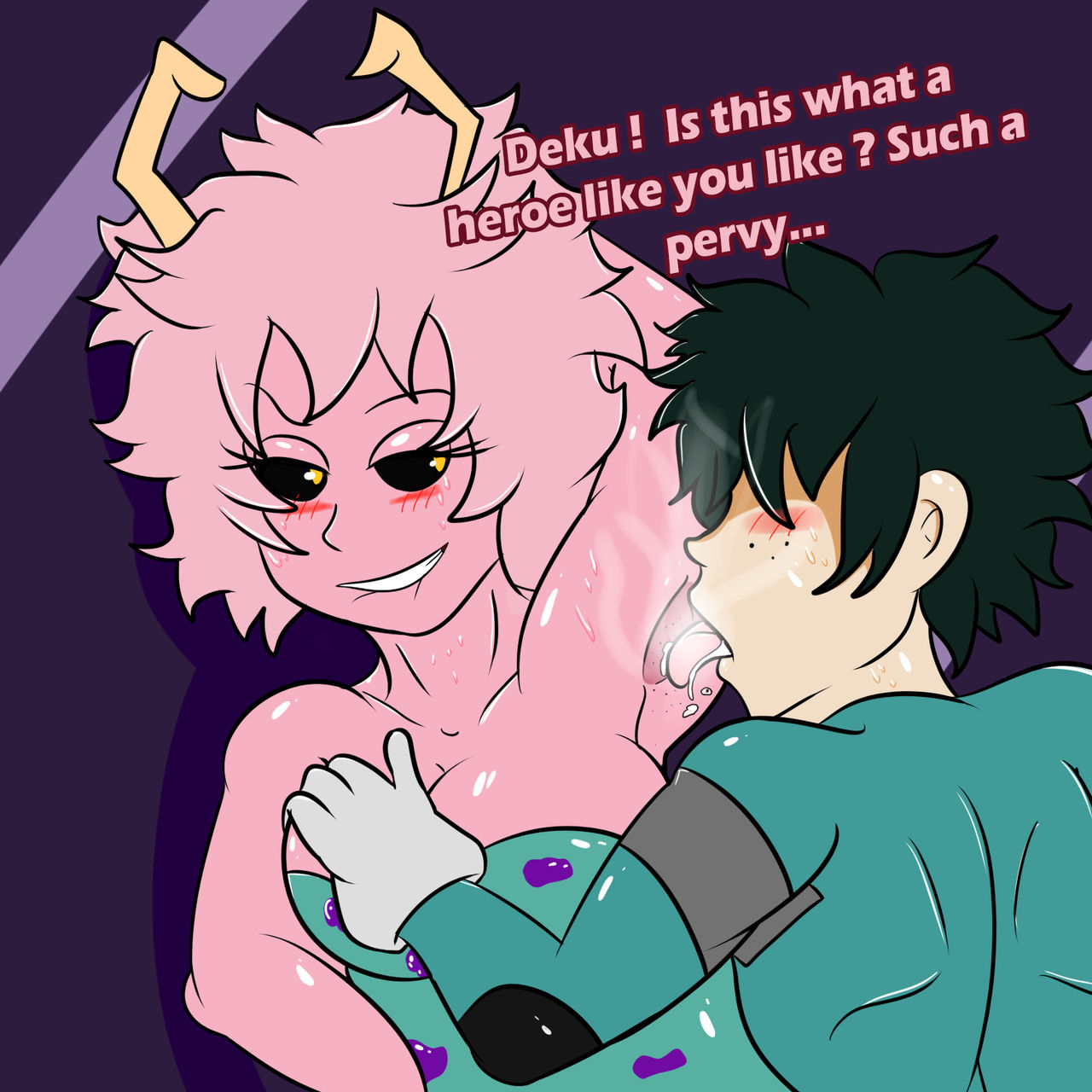 1boy1girl, armpits, armpits fetish, arms up, big breasts, boku no hero academia, breasts, female, grabbing breast, hand on breast, hero outfit (mha), izuku midoriya, large breasts, licking, licking armpit, male, mina ashido, musk, musk clouds, musky armpit, my hero academia, smelly armpits, soulyagami64, teasing