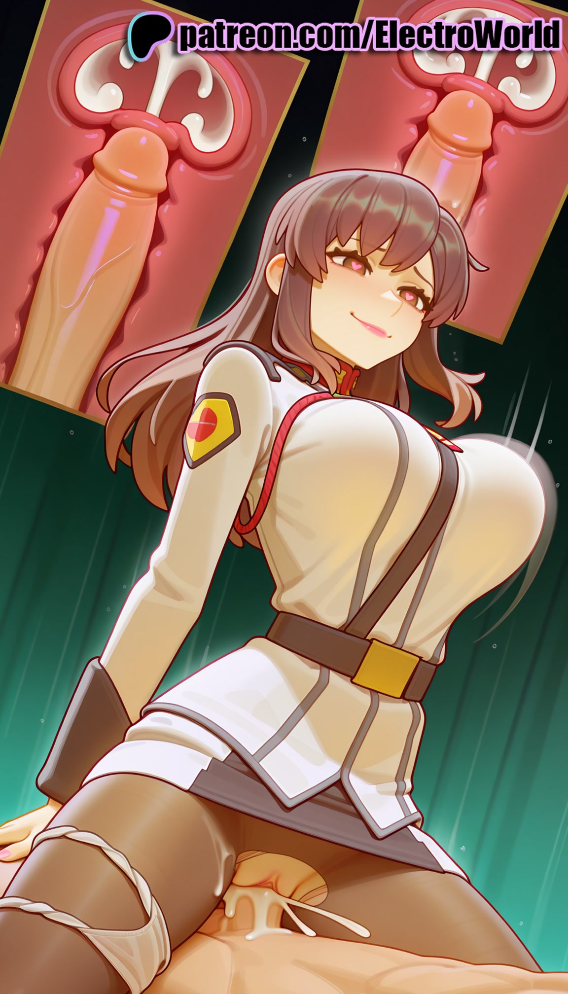 1boy, 1girls, 2025, ai generated, artist name, breasts, brown hair, bust, cervix, chest, clitoral hood, clitoris, clock, clothed sex, cock, cowgirl position, cross section, cum, cum in pussy, deep penetration, dick, disembodied penis, ejaculation, electroworld, exposed pussy, female, female on top, fucking, gundam, gundam seed, gundam seed destiny, gundam seed freedom, hi res, high quality, high resolution, highres, intercourse, internal cumshot, juicy pussy, long hair, love making, male, murrue ramius, orgasm, panties, panties around one leg, patreon, patreon username, penetration, penis, pussy, riding, sex, sexual intercourse, solo focus, sperm cell, stable diffusion, straddling, straight, tight pussy, uncensored, underwear, uterus, vagina, vaginal penetration, watermark, white panties, x-ray