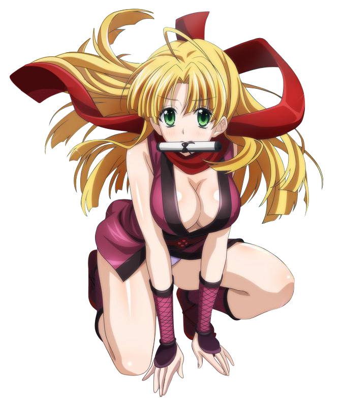 asia_argento blonde_hair green_eyes high_school_dxd kunoichi ninja_clothes scroll_in_mouth