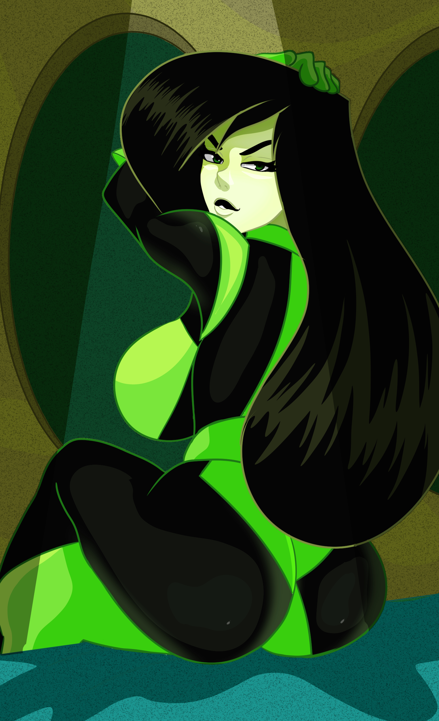 big breasts, black hair, breasts, clothing, disney, female, female only, green eyes, kim possible, long hair, mature female, shego, solo, solo female, solo focus, sonson-sensei