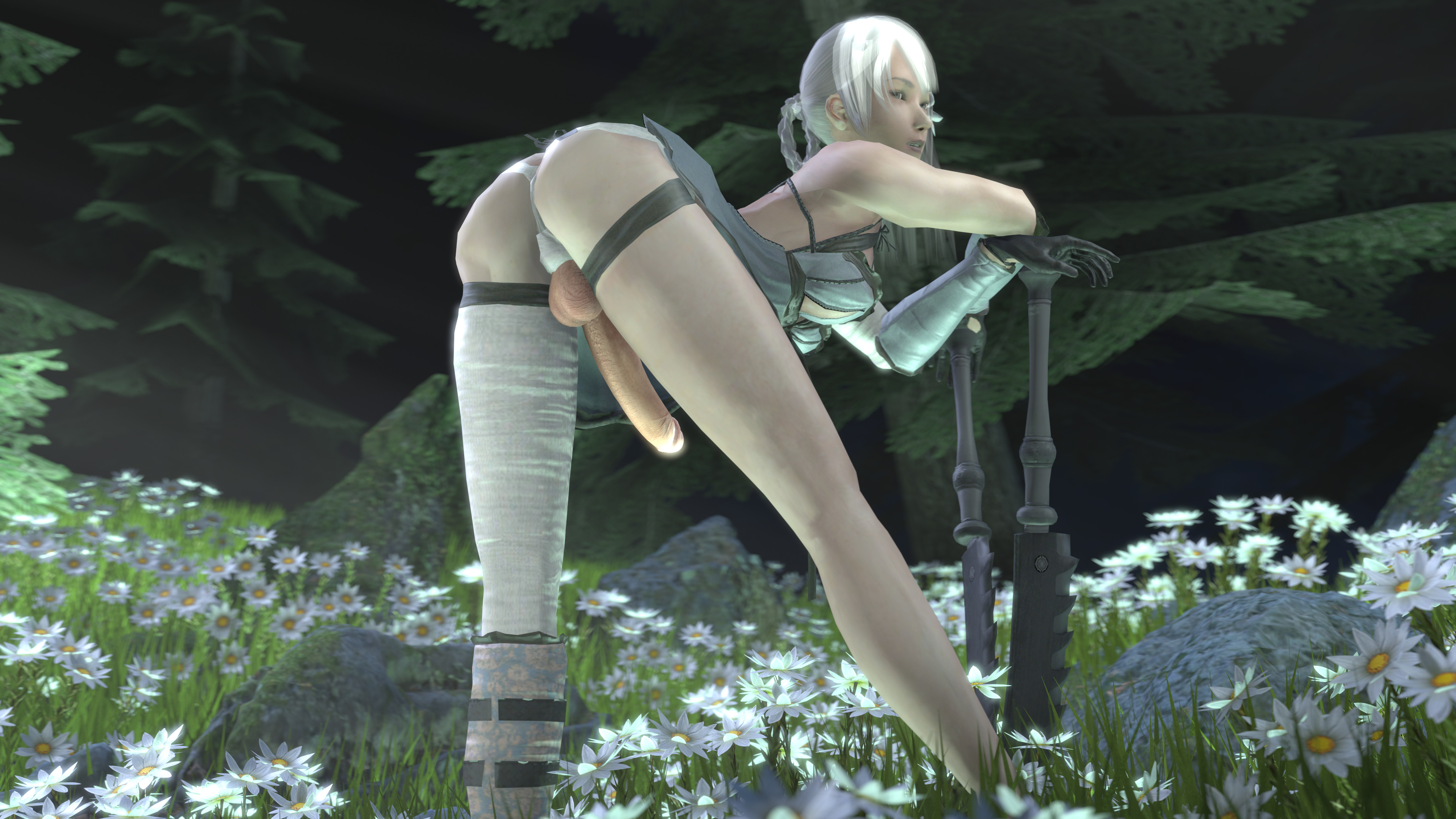 1futa, 3d, ass, balls, breasts, cr3epsfm, erection, futa only, futanari, intersex, kaine (nier), nier (series), nier replicant, penis, solo, source filmmaker, square enix, testicles