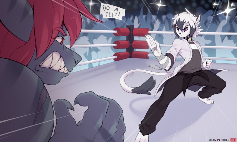 2boys alternate_version_available anthro drawpanther fighting_ring fighting_stance male_only yaoi