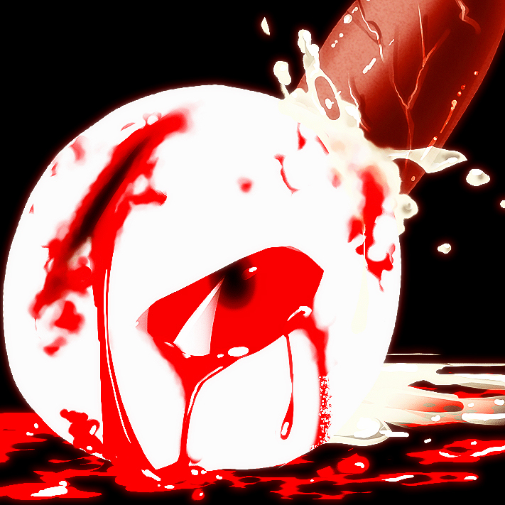 02_(kirby) ambiguous_gender ambiguous_penetration black_background bleeding blood cum cut gore guro imotaco_nankin interspecies kirby_(series) nightmare_fuel one_eye penis red_eyes size_difference