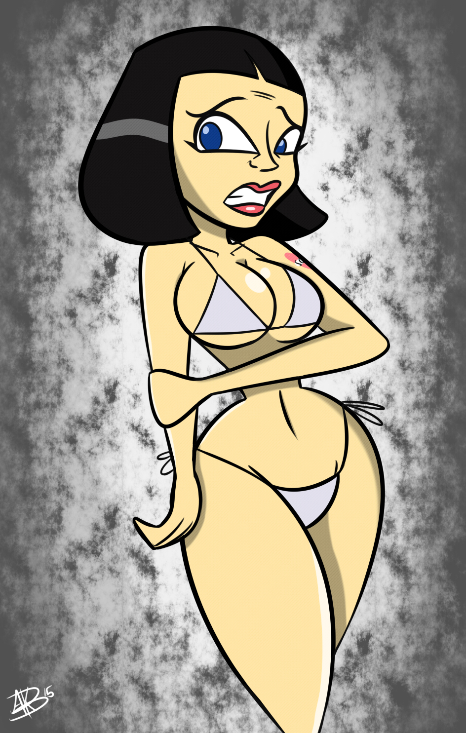 1girls 2015 atomickingboo big_breasts bikini black_hair blue_eyes blush breasts cartoon_network cleavage female heart_tattoo hourglass_figure milf navel solo sperg's_mother tattoo the_grim_adventures_of_billy_and_mandy thick_thighs