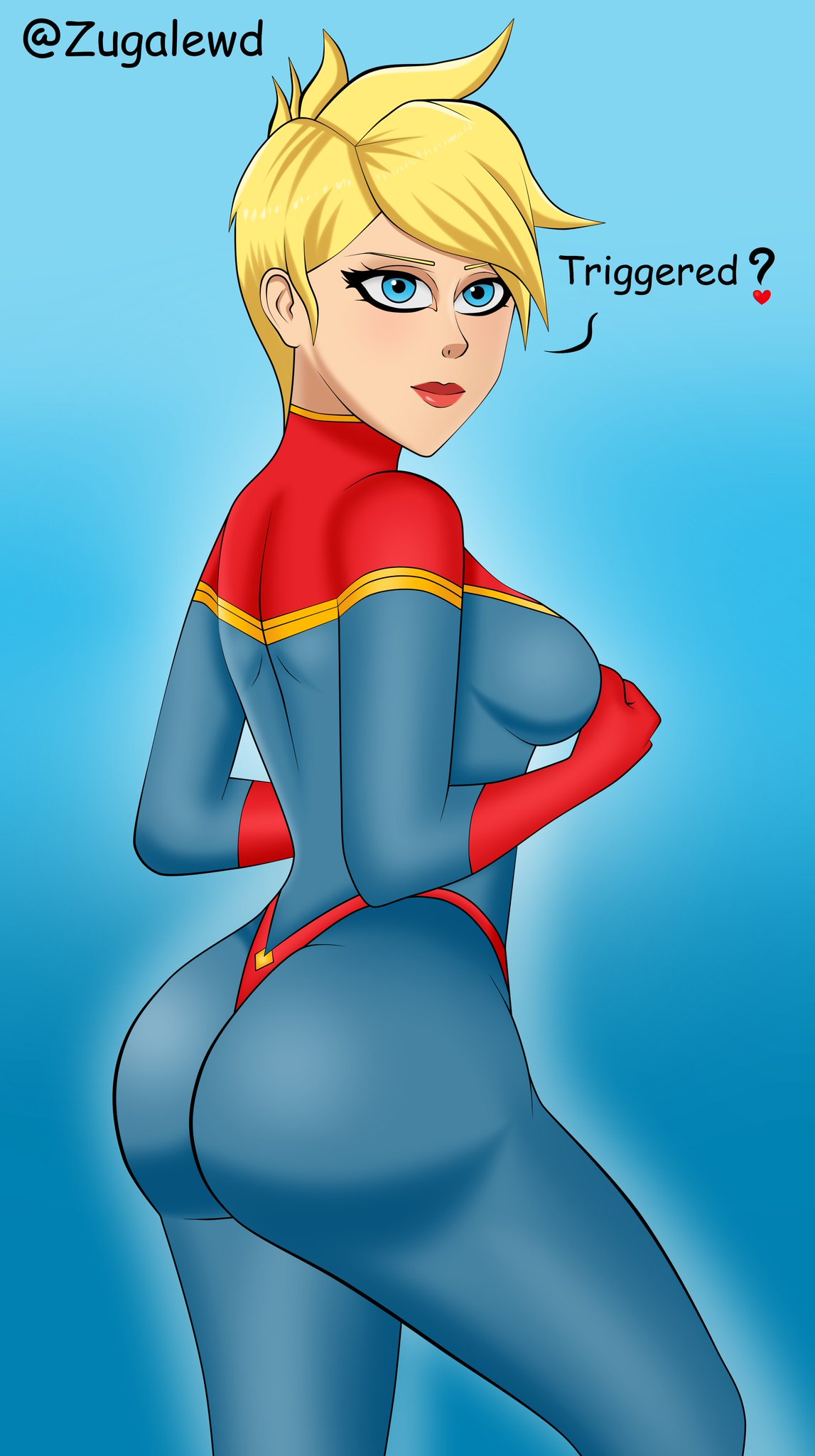 1girls ass avengers blonde_hair blue_eyes bubble_ass bubble_butt bust busty captain_marvel carol_danvers curvaceous curves curvy curvy_body curvy_female curvy_figure curvy_hips fanart female female_focus female_only female_superhero hips hourglass_figure lips marvel marvel_comics pawg short_hair superhero superheroine upper_body voluptuous wide_hips zugalewd