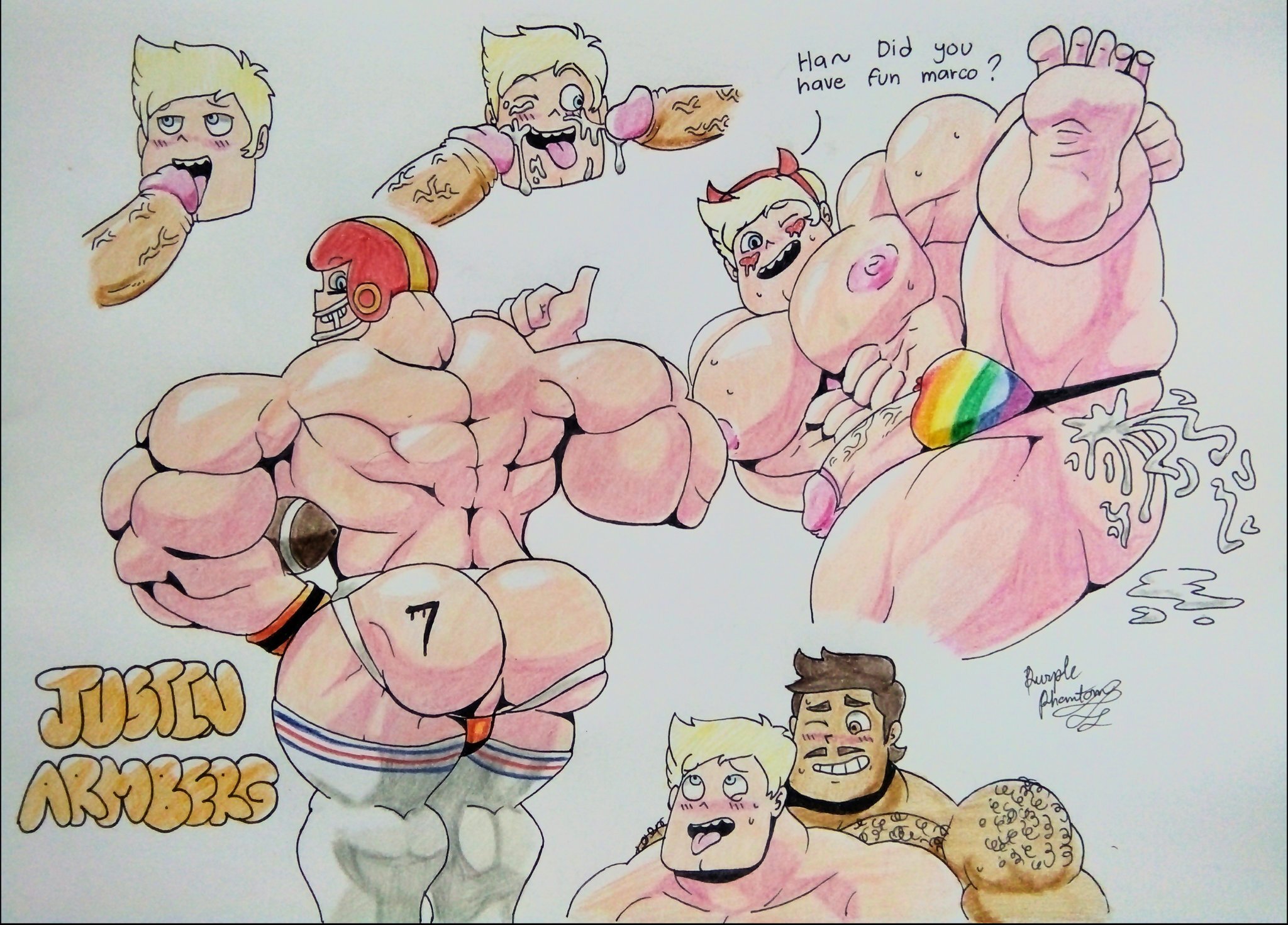 3boys, abs, anal penetration, anal sex, ass, balls, barefoot, big ass, blonde hair, body hair, brown hair, cum, cum in ass, cum in mouth, cum inside, cum on face, dilf, erect nipples, eyes rolled up, facial hair, father, feet, football, football helmet, football uniform, gay, gay pride, hairy body, huge balls, huge cock, huge testicles, human, hyper, hyper balls, hyper genitalia, hyper muscles, hyper penis, hyper testicles, interracial, jockstrap, justin armberg, large ass, large penis, legs held open, licking penis, male, male only, marco diaz, multiple penises, muscles, muscular, muscular arms, muscular legs, muscular male, muscular thighs, mustache, nipples, older male, one eye closed, open mouth, oral sex, pecs, penis, penis size difference, purplephantom7, rafael diaz, rainbow pride colors, spread legs, star vs the forces of evil, testicles, thick thighs, thighhighs, thong, tongue, tongue out, veiny penis