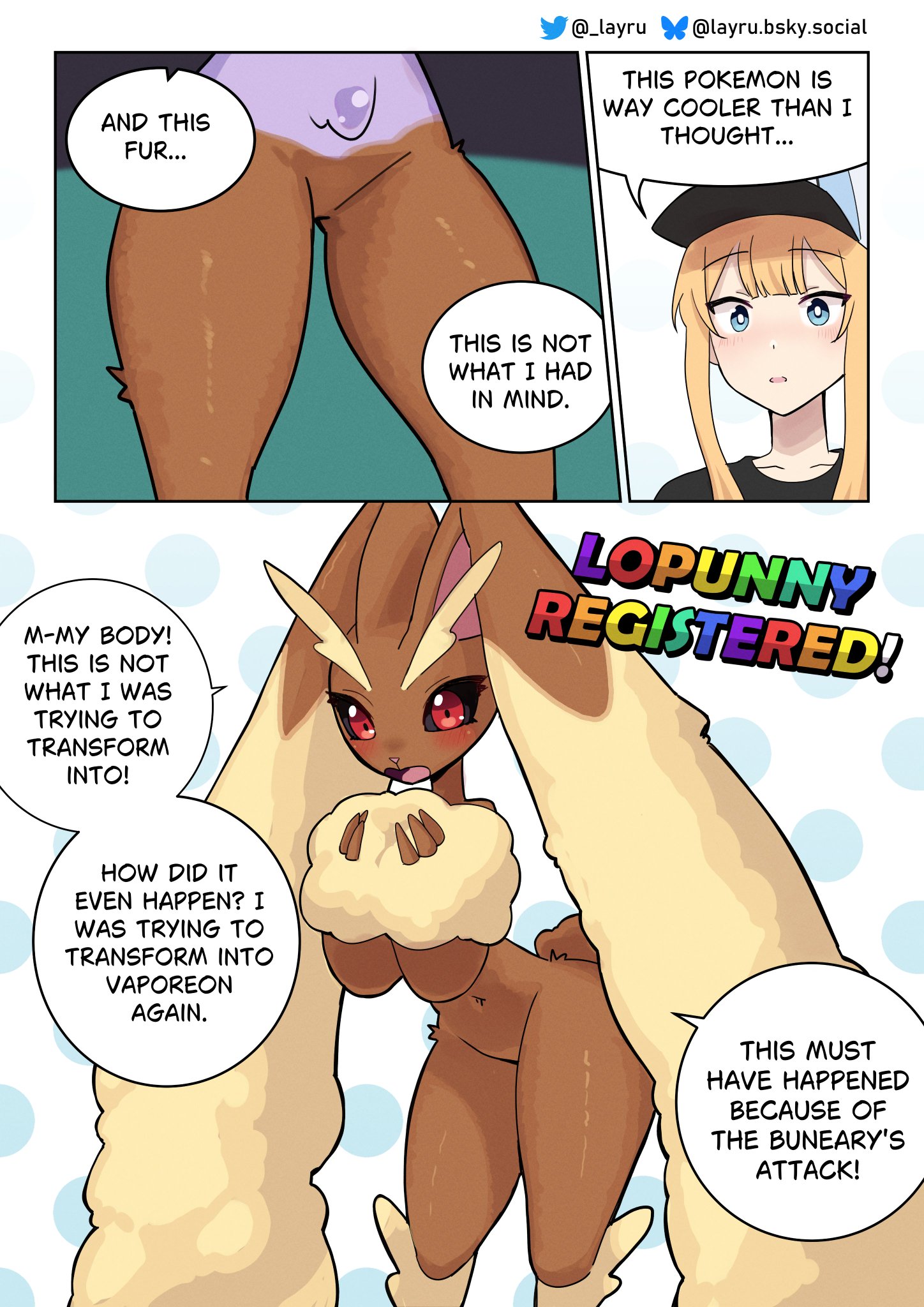 2025, comic, ditto, ditto (pokemon), gender transformation, layru, lopunny, mtf transformation, pokemon, pokemon trainer, slime girl, slime transformation, species transformation, tagme, thick thighs, transformation, transformation by slime