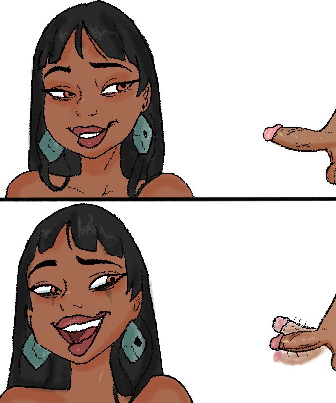 1boy, 1girls, chel, chel (the road to el dorado), dark skin, dark-skinned female, dark-skinned male, dreamworks, erection, female, naferpit, native american, penis, running mascara, runny makeup, small penis, small penis humiliation, the road to el dorado