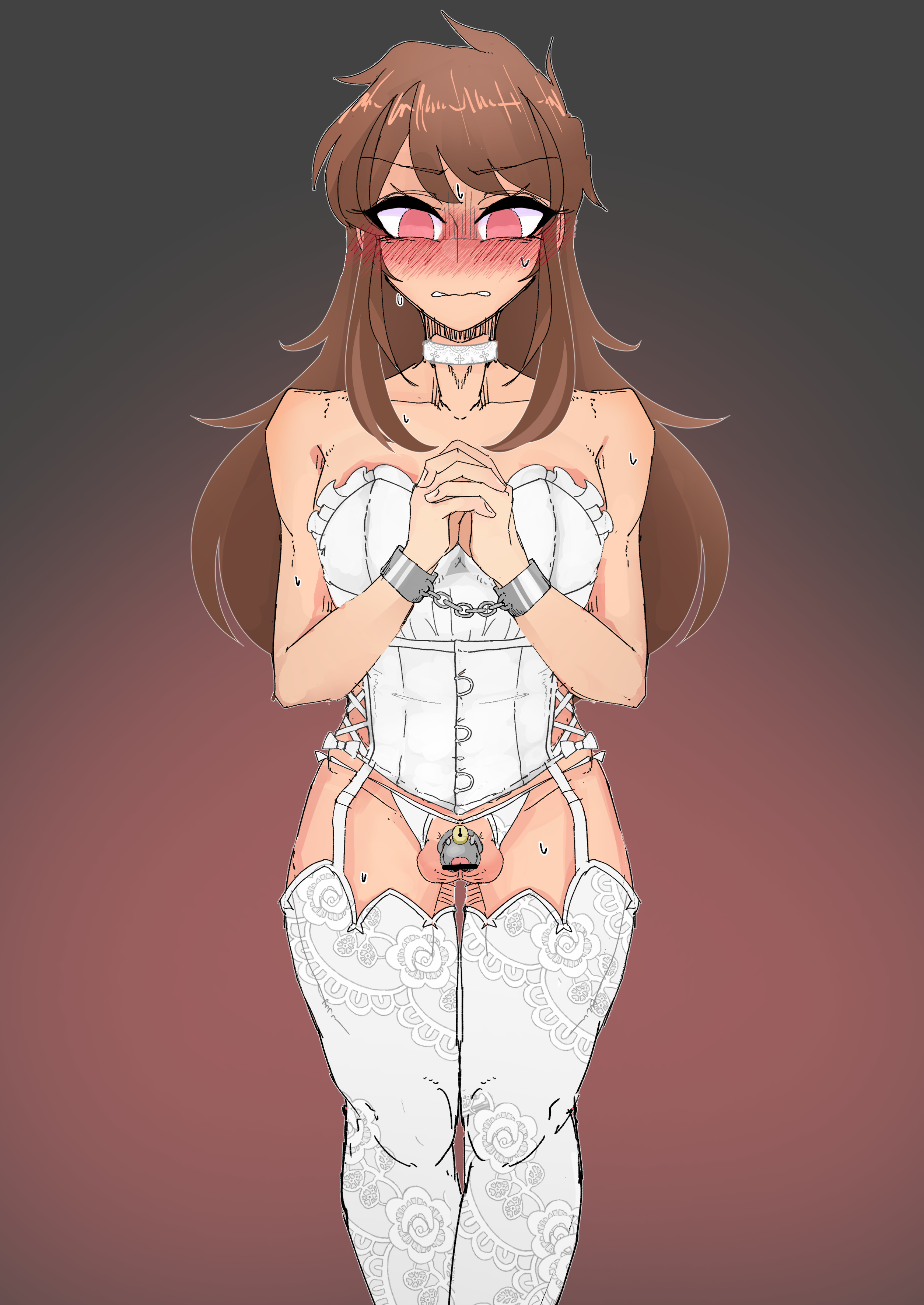 1boy, balls, boywife, bridal lingerie, bride, chastity cage, chastity device, corset, cuffs, femboy, forced, garter belt, garter straps, lingerie, male, male bride, male only, male wife, malesub, mmgoto, sissy, slave, sole male, solo, solo male, standing, stockings, submissive, submissive male, thigh highs, thighhighs, wedding, wedding attire, wedding lingerie
