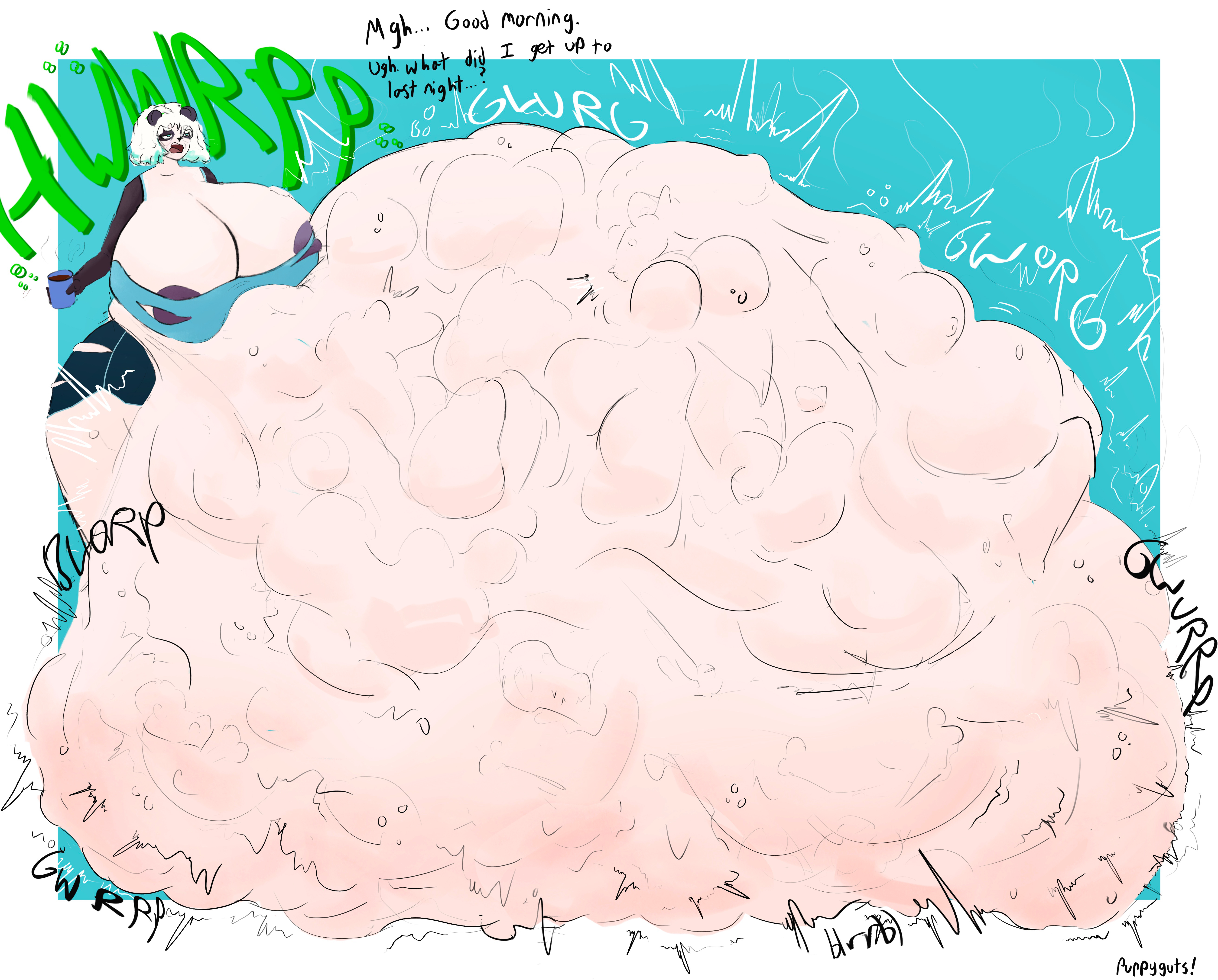 belch, big belly, big breasts, big butt, bones, burp, burping, churning, digestion, digestion noises, external view, f/f, f/ff, f/fff, f/multiple, female, female pred, huge belly, huge breasts, huge butt, hyper, hyper belly, hyper breasts, larger prey, loud belch, mass vore, melting, multiple preys, onomatopoeia, outlined prey, panda, puppyguts, sagging belly, skull, steamy, stomach, stomach bulge, stomach noises, struggling, stuffed belly, unwilling, unwilling prey, visible prey, vore, vore belly, weight gain, white fur, willing pred