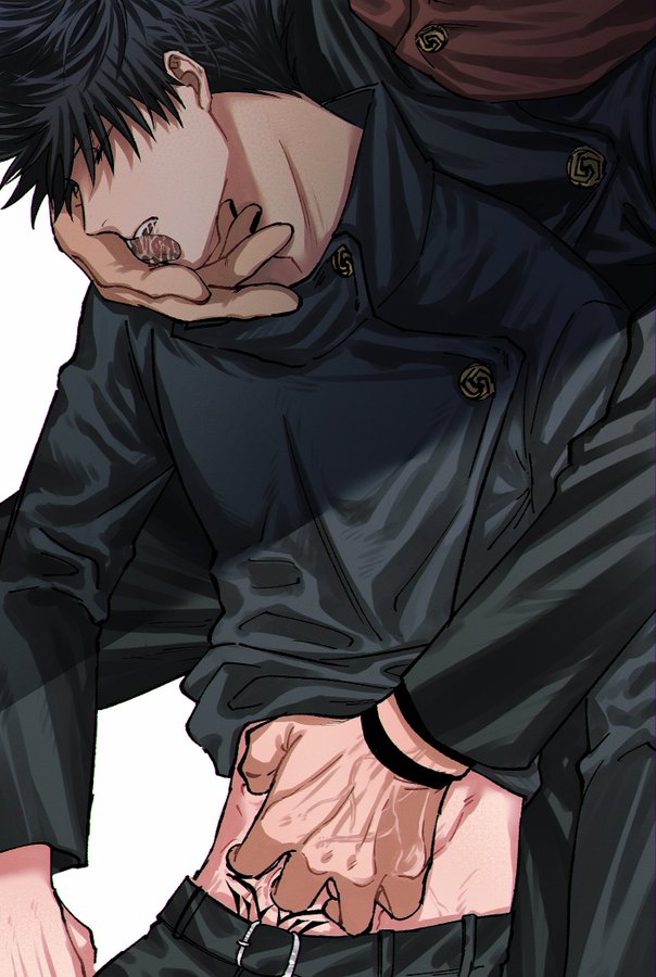 2boy, fushiguro megumi, fushirun rung, gay, jujutsu kaisen, male, male only, male/male, masculine, no visible genitalia, ryoumen sukuna (jujutsu kaisen)