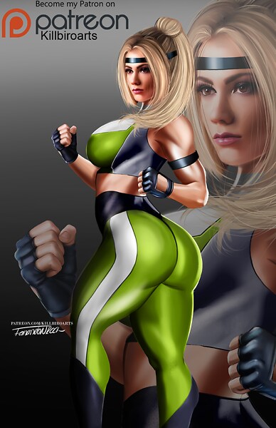 1girls, 2d, 5 fingers, apple butt, arched back, armband, artist name, ass, ass focus, back, back view, background, bare midriff, big ass, big breasts, big butt, black gloves, blonde, blonde female, breasts, brown eyes, bubble ass, bubble butt, butt focus, closed mouth, clothed, clothed female, clothes, clothing, color, colored, curvaceous, curves, curvy, curvy female, curvy figure, curvy hips, english, english text, fat ass, female, female focus, female only, fingerless gloves, fit, fit female, fully clothed, gloves, headband, hourglass figure, huge ass, huge butt, human, human only, killbiro, large ass, large breasts, light skin, light-skinned female, lipstick, long hair, makeup, midriff, mortal kombat, muscles, netherrealm studios, open eyes, outfit, pants, patreon, pink lips, pink lipstick, plump ass, realistic, round ass, signature, simple background, solo, sonya blade, standing, text, thick ass, thick legs, thick thighs, thighhighs, thin waist, tied hair, tight clothing, toned, toned female, tubetop, uncensored, voluptuous, watermark, wide hips, yellow hair