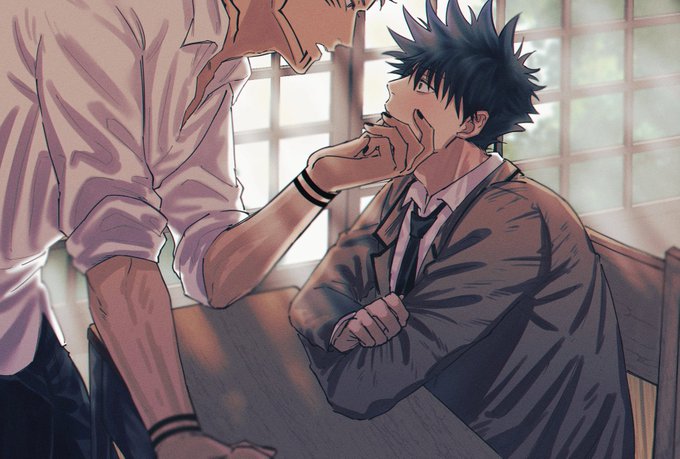 2boy, fushiguro megumi, fushirun rung, gay, jujutsu kaisen, male, male only, male/male, masculine, no visible genitalia, ryoumen sukuna (jujutsu kaisen)