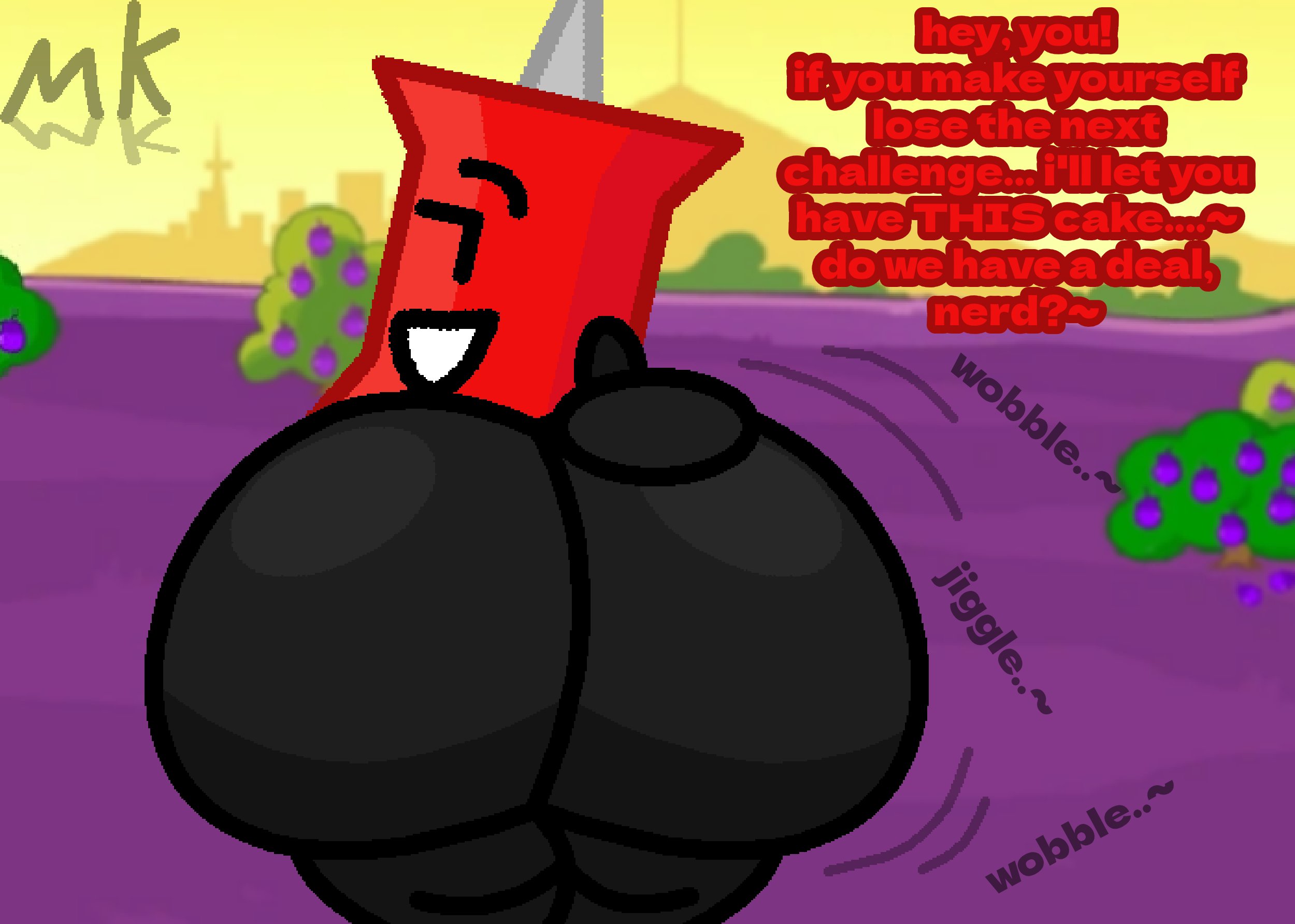 ass, ass grab, ass jiggle, ass jiggling, battle for bfb, battle for bfdi, battle for dream island, bfb, bfdi, big ass, big ass (female), grabbing ass, grabbing own ass, hand on ass, huge ass, huge ass (female), jiggle, jiggling ass, legs, looking at viewer, looking back, looking back at viewer, marklimarko, object shows, onomatopoeia, pin (bfdi), talking, talking to viewer, tease, teasing, teasing ass, teasing with ass, thick ass, thick legs, thick thighs, thighs, wobbling, wobbling ass