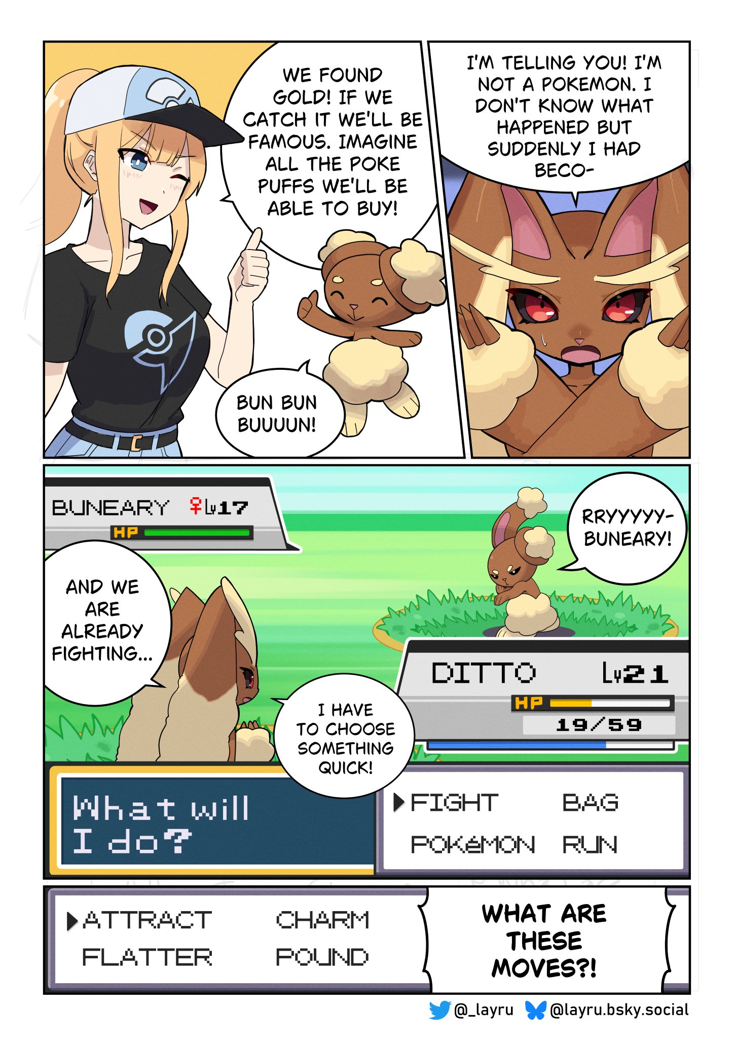 2025, buneary, comic, ditto (pokemon), english text, gender transformation, layru, lopunny, mtf transformation, pokemon, pokemon battle, pokemon trainer, slime girl, slime transformation, species transformation, tagme, text, transformation, transformation by slime
