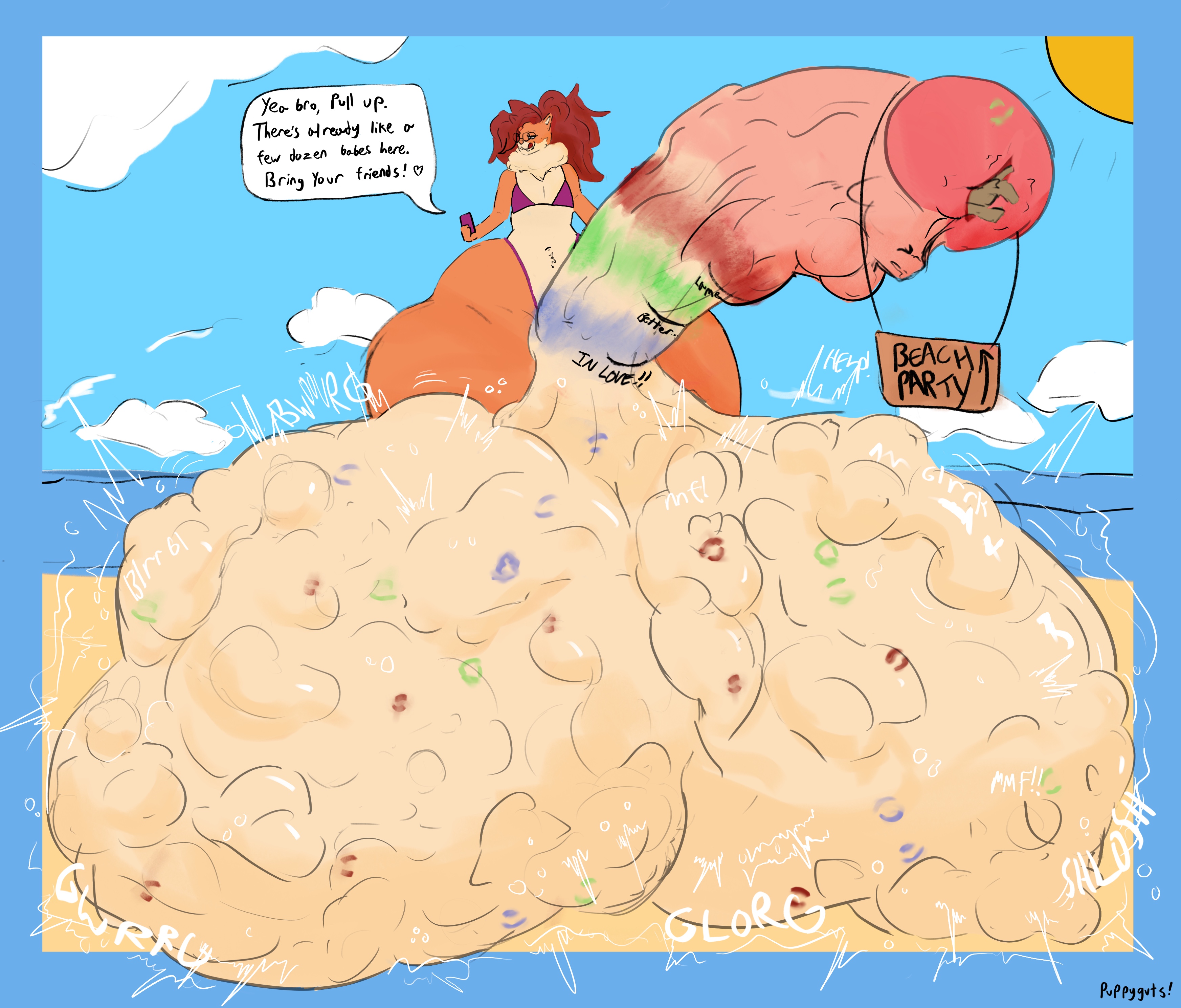 1boy, beach, belch, big ass, big belly, big butt, big penis, bikini, bones, burp, burping, churning, cock vore, digestion, digestion noises, external view, femboy, femboy only, huge butt, huge cock, hyper, hyper ass, hyper balls, hyper belly, hyper cock, hyper hips, hyper penis, hyper thighs, larger prey, loud belch, m/f, male, male pred, mass vore, melting, multiple preys, onomatopoeia, outlined prey, puppyguts, sagging belly, skull, steamy, stomach, stomach noises, struggling, stuffed belly, unwilling, unwilling prey, visible prey, vore, weight gain, white fur, willing pred