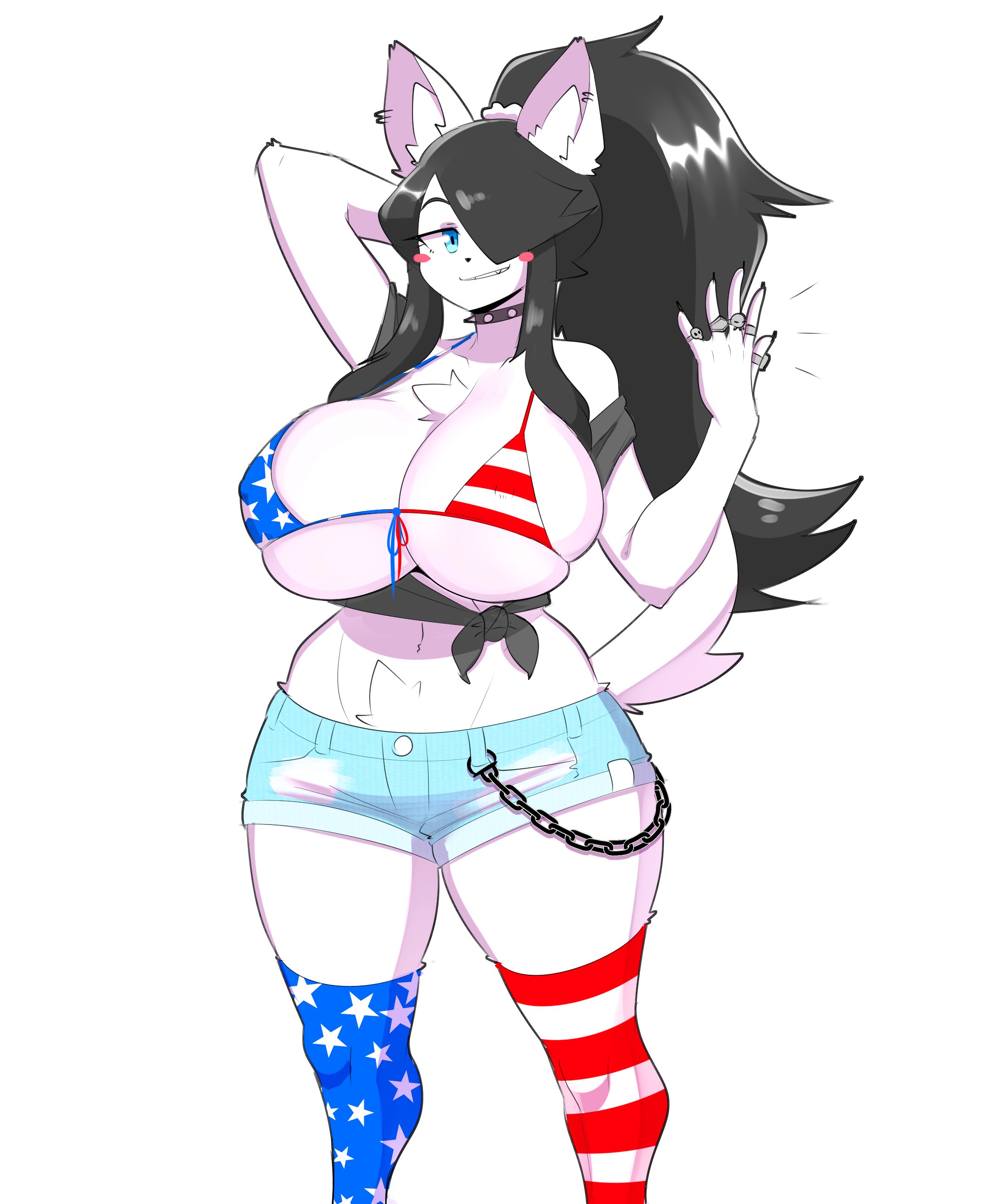 anthro, armpits, big breasts, bikini, breasts, canine, dog ears, female, huge breasts, long hair, maggie applebee, theycallhimcake