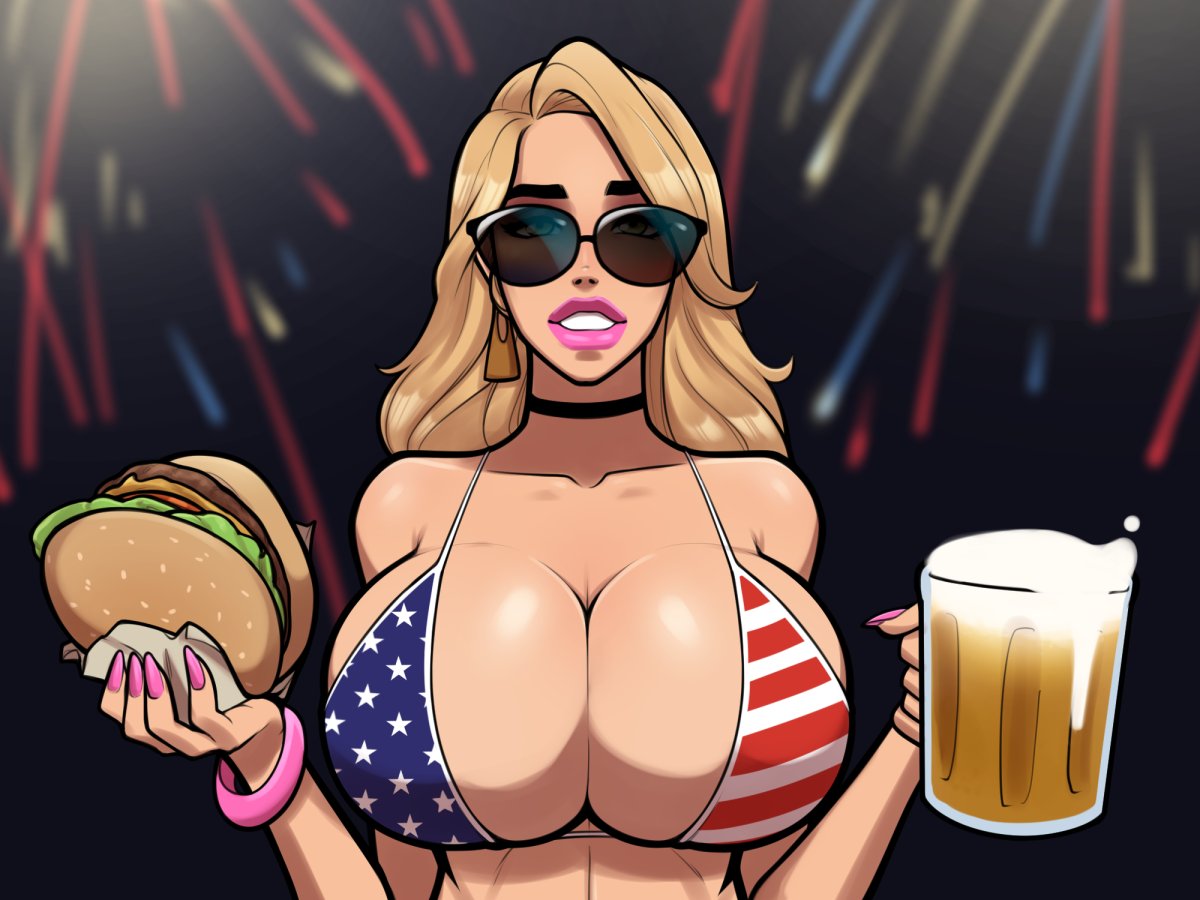 1girls 2d 4th_of_july american_flag american_flag_bikini beer big_breasts bikini bimbo blonde blonde_hair breasts burger cleavage female female_only fireworks holidays large_breasts light-skinned_female light_skin long_hair mature_female milf mother mrpotatoparty nadia_hughes original original_character pale-skinned_female pale_skin solo sunglasses tagme tinted_eyewear