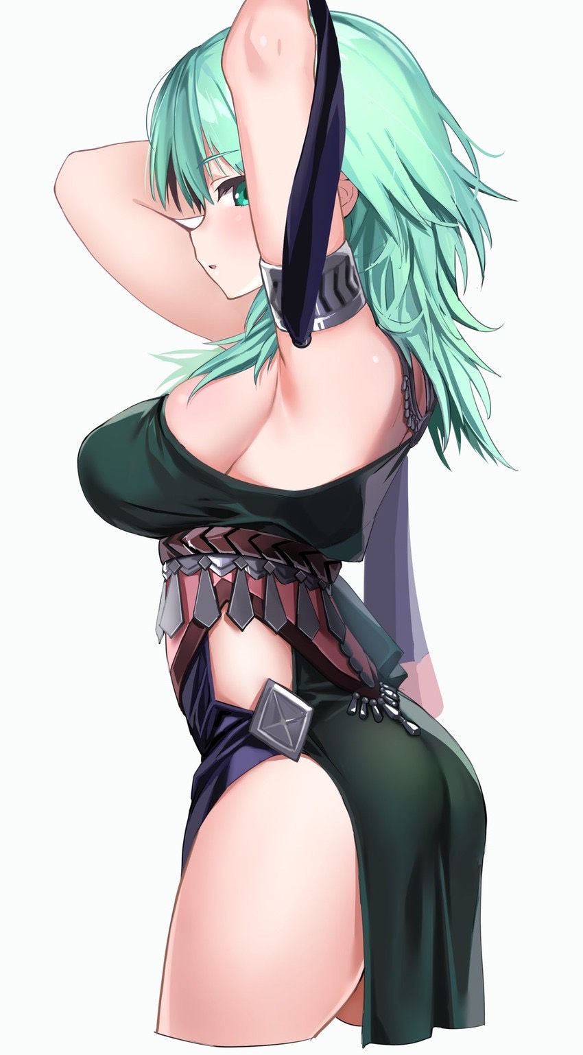 alternate costume, ass, bare thighs, big ass, big breasts, breasts, byleth (fire emblem), byleth (fire emblem) (female), dancer, dancer ensamble, dancer outfit, female, female only, fire emblem, fire emblem: three houses, green eyes, green hair, harem outfit, large breasts, nasubi06, nintendo, side view, sideboob