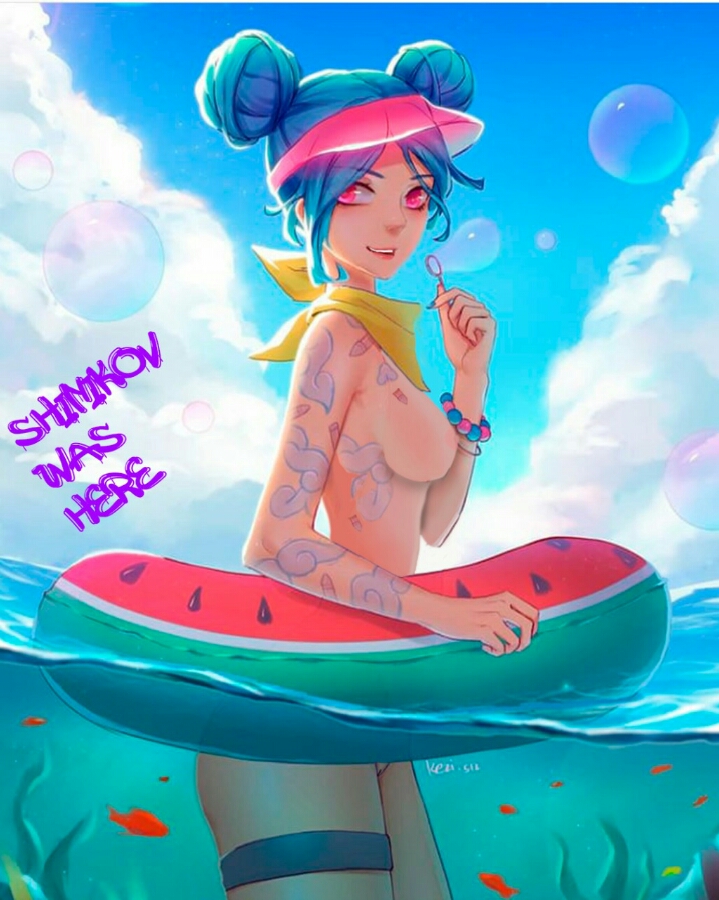 bad edit, female, jinx (league of legends), league of legends, pool toy, tagme