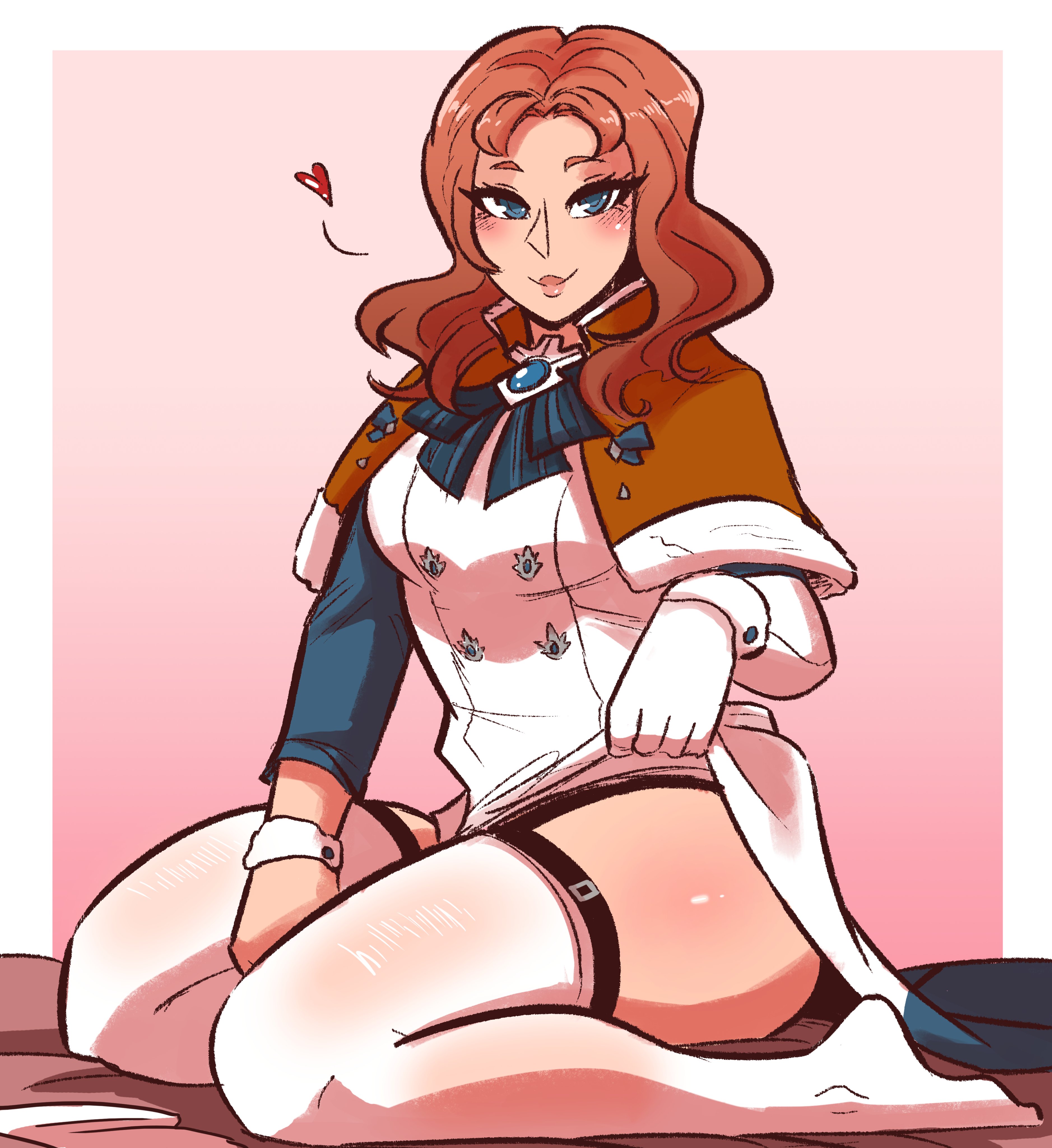 1girls, annette fantine dominic, blue eyes, female, female only, fire emblem, fire emblem: three houses, fully clothed, long hair, nintendo, orange hair, post-timeskip, scruffyturtles, solo, solo focus, thighhighs
