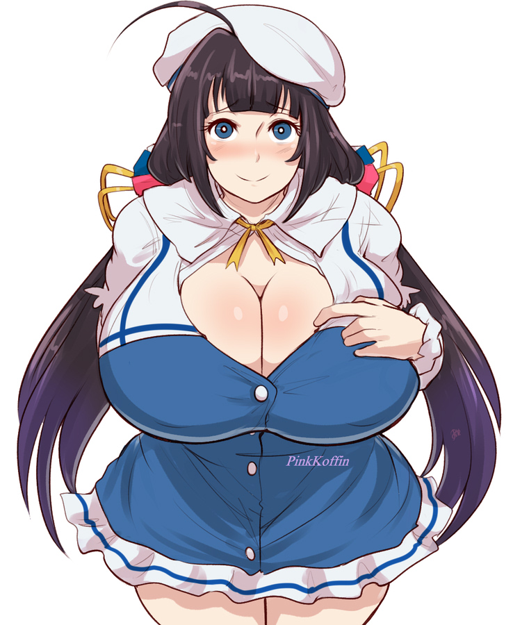 1girls aged_up big_breasts blue_eyes blush eye_contact female hinatsuru_ai huge_breasts large_breasts long_hair looking_at_viewer pale-skinned_female pale_skin pinkkoffin ryuuou_no_oshigoto! smile voluptuous