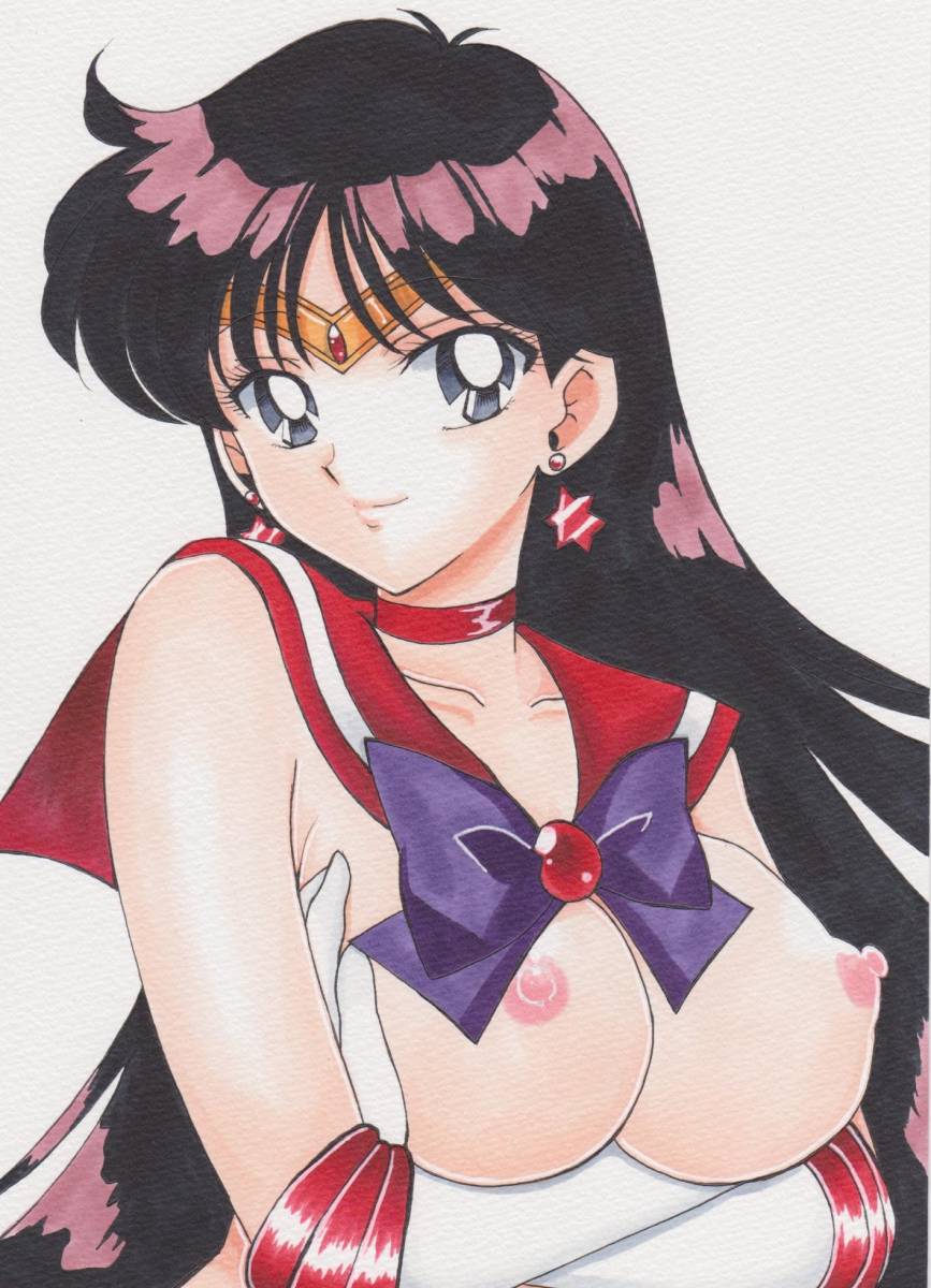 1girls big_breasts bishoujo_senshi_sailor_moon black_hair breasts choker earrings elbow_gloves exposed_breasts female female_only large_breasts looking_at_viewer nipples purple_eyes rascal_(n119) rei_hino sailor_collar sailor_mars serafuku solo