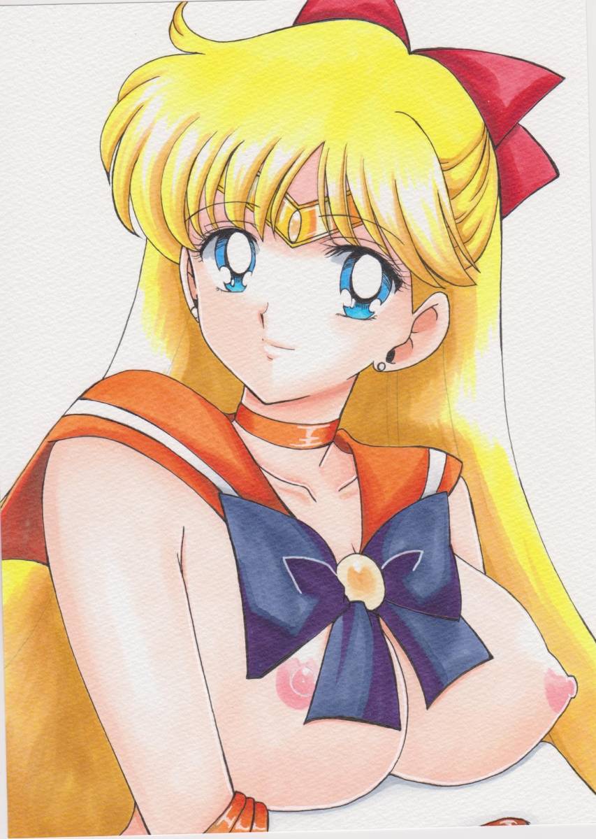 1girls big_breasts bishoujo_senshi_sailor_moon blonde_hair blue_eyes bow breasts busty exposed_breasts female female_only hairbow large_breasts long_hair minako_aino nipples rascal_(n119) sailor_venus serafuku solo