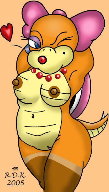 2005 alternate_breast_size anthro bow breasts color eyelashes eyeshadow female female_only koopa koopalings lipstick mario_(series) necklace nintendo nipples pearl_necklace pink_shell pussy reddragonkan shell solo spikes straight_hair tail wendy_o._koopa