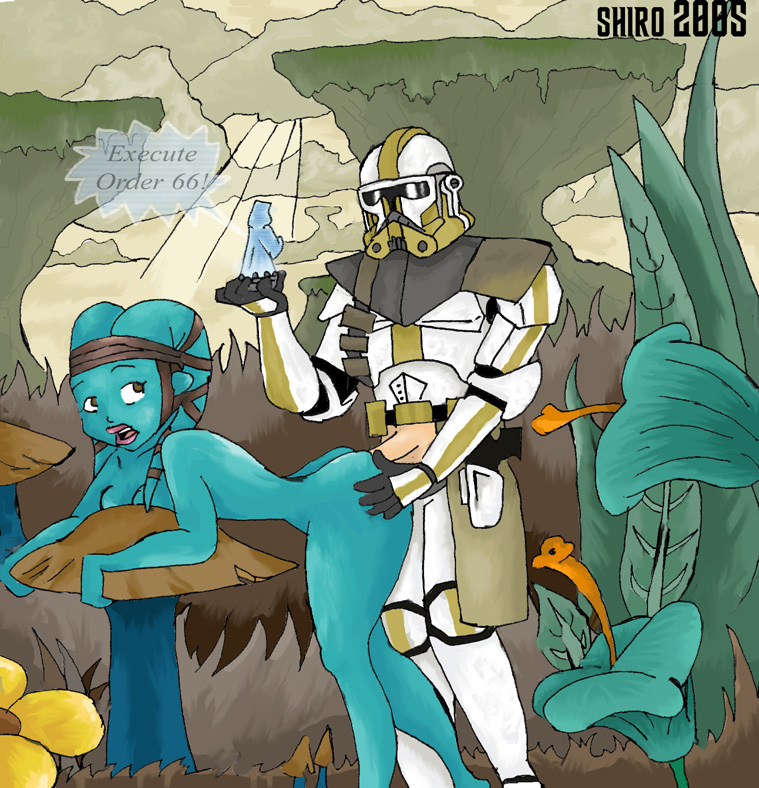 1boy 1girls 2005 aayla_secura alien alien/human alien_girl armor ass ass_grab belt bending_over bent_over blaster blaster_pistol blue_skin breasts brown_eyes cc-5052 clone_trooper clothed clothed_male commander_bly emperor_palpatine english_text felucia gun hand_on_ass headwear helmet holding_object holding_phone hologram holster holstered_weapon human human_on_humanoid interrupted interspecies jedi light-skinned_male light_skin lipstick looking_back looking_back_at_partner mushroom nude nude_female open_eyes open_mouth order_66 outdoors penis penis_out phone phone_call pink_lipstick pistol plant revenge_of_the_sith scared science_fiction sex shiro_(artist) shocked small_breasts speech_bubble standing standing_sex star_wars teeth text tongue twi'lek weapon