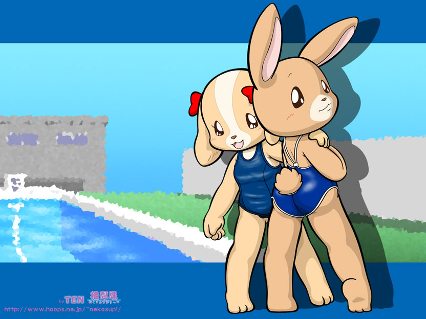 2girls ass cub dog female female_focus female_only lory mammal maple_town patty_rabbit rabbit swimsuit tagme ten_nekosupi