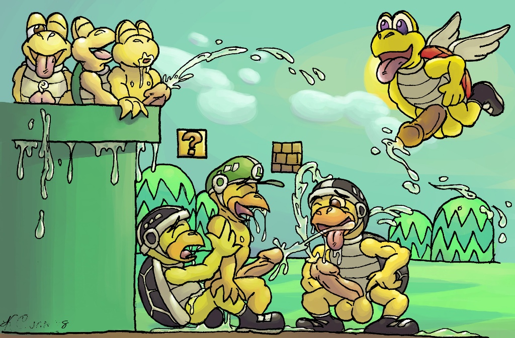 cum hammer_bros. kazario89 koopa koopa_troopa male male_only mario_(series) nintendo paratroopa smooth_skin super_mario_bros. warp_pipe yaoi