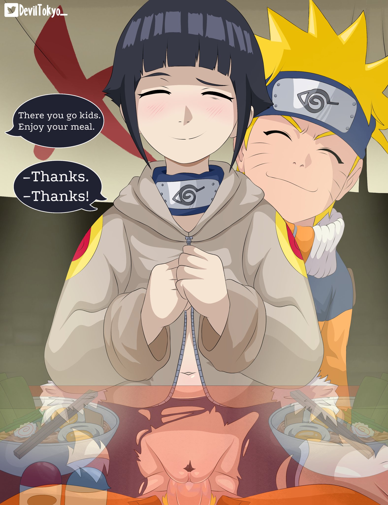1boy, 1girls, belly, black hair, blonde hair, blush, closed eyes, clothed sex, clothing, deviltokyo, english text, female, hidden sex, hyuuga hinata, hyuuga hinata (genin), male, male/female, naruto, naruto (classic), naruto (series), naruto shippuden, nervous smile, no panties, pubic hair, pussy, short hair, sitting on lap, stealth sex, text, torn clothes, torn pantyhose, under the table, uzumaki naruto, vaginal penetration, young