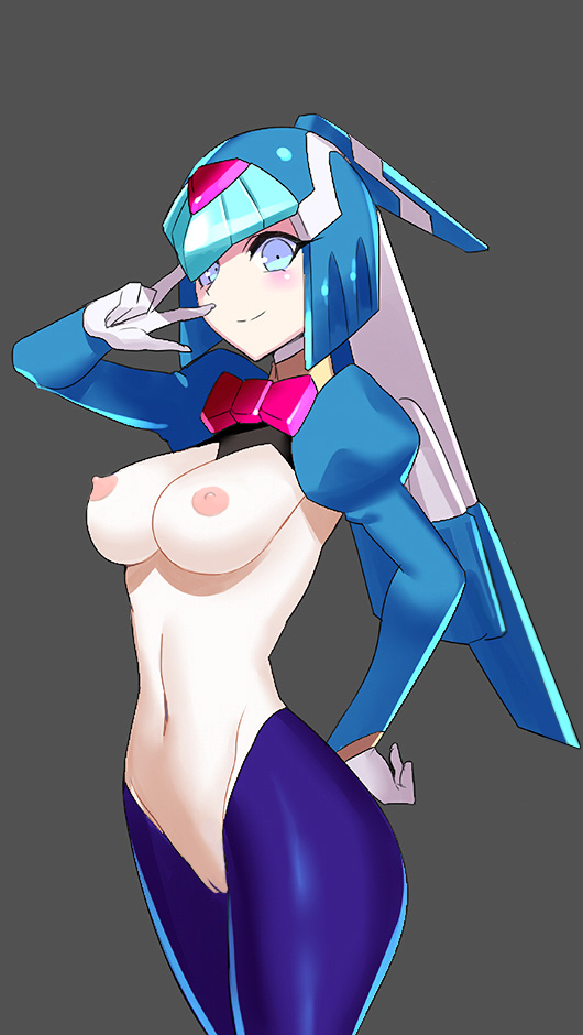 1girls blush breasts clothed cyan_eyes fairy_leviathan female female_only gloves helmet looking_at_viewer medium_breasts mega_man mega_man_zero pussy simple_background smile solo ukimukai vulva white_skin