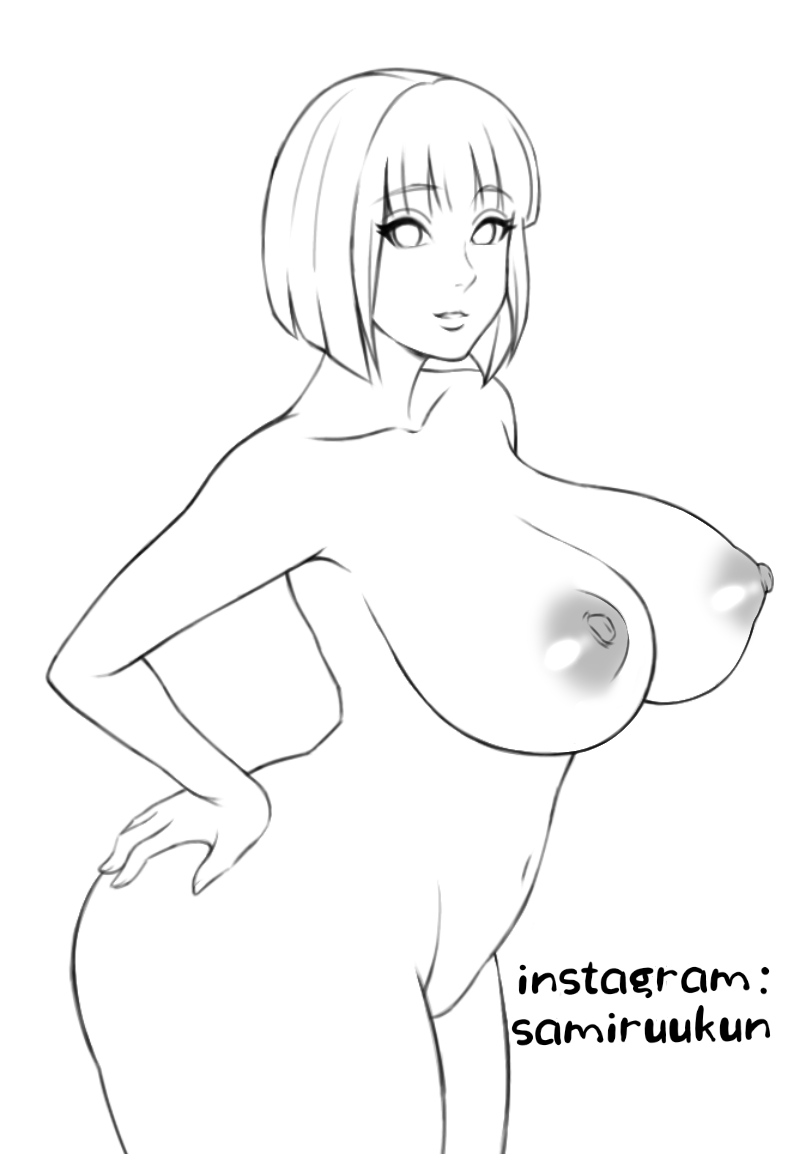 big_breasts boruto:_naruto_next_generations breasts fanart hyuuga_hinata monochrome naked naruto naruto_shippuden nude samiruukun short_hair