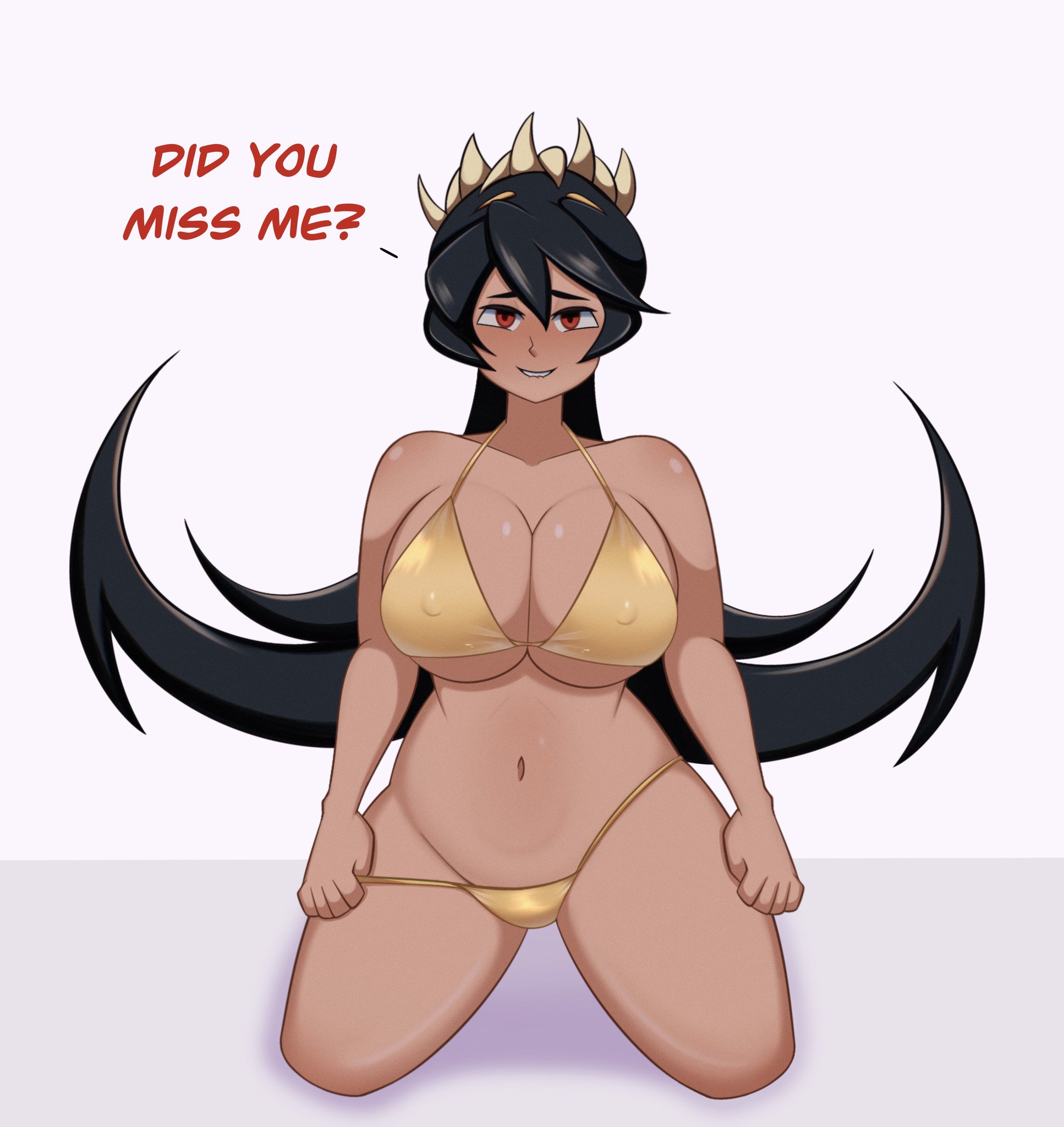 ass, big ass, big breasts, big butt, big thighs, big titties, bikini, black hair, blush, breasts, cavendizh, clothing, curvaceous, curvaceous female, curvaceous figure, curvy, curvy figure, curvy hips, female, female focus, female only, filia (skullgirls), long hair, looking at viewer, skullgirls