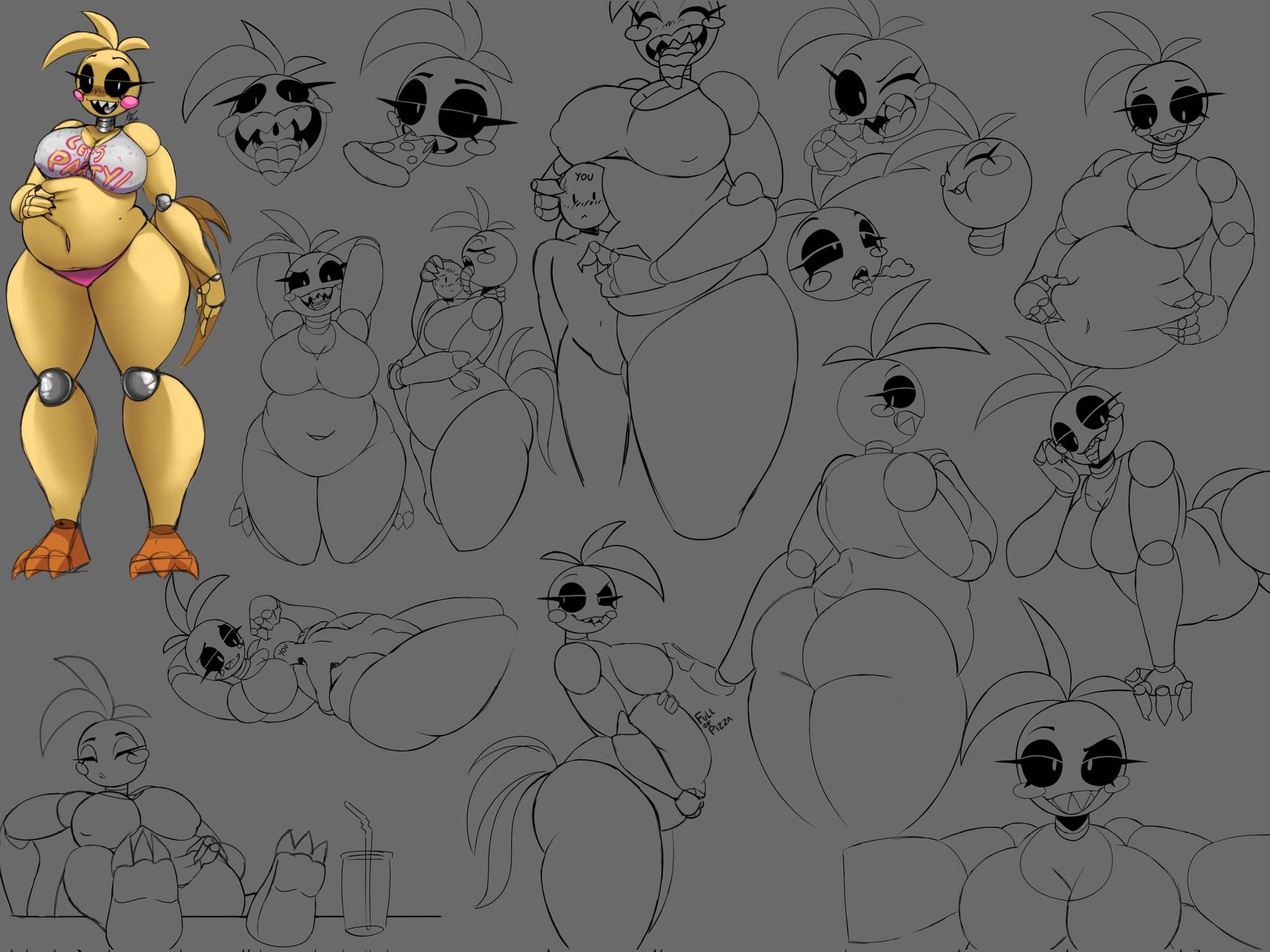 1girls, animatronic, animatronic female, big belly, big breasts, breasts, chicken, chicken girl, chubby, chubby female, fat, fat female, female, five nights at freddy's, five nights at freddy's 2, fnaf, hueleo8, robot, robot girl, scottgames, sketch page, straight, toy chica (fnaf)